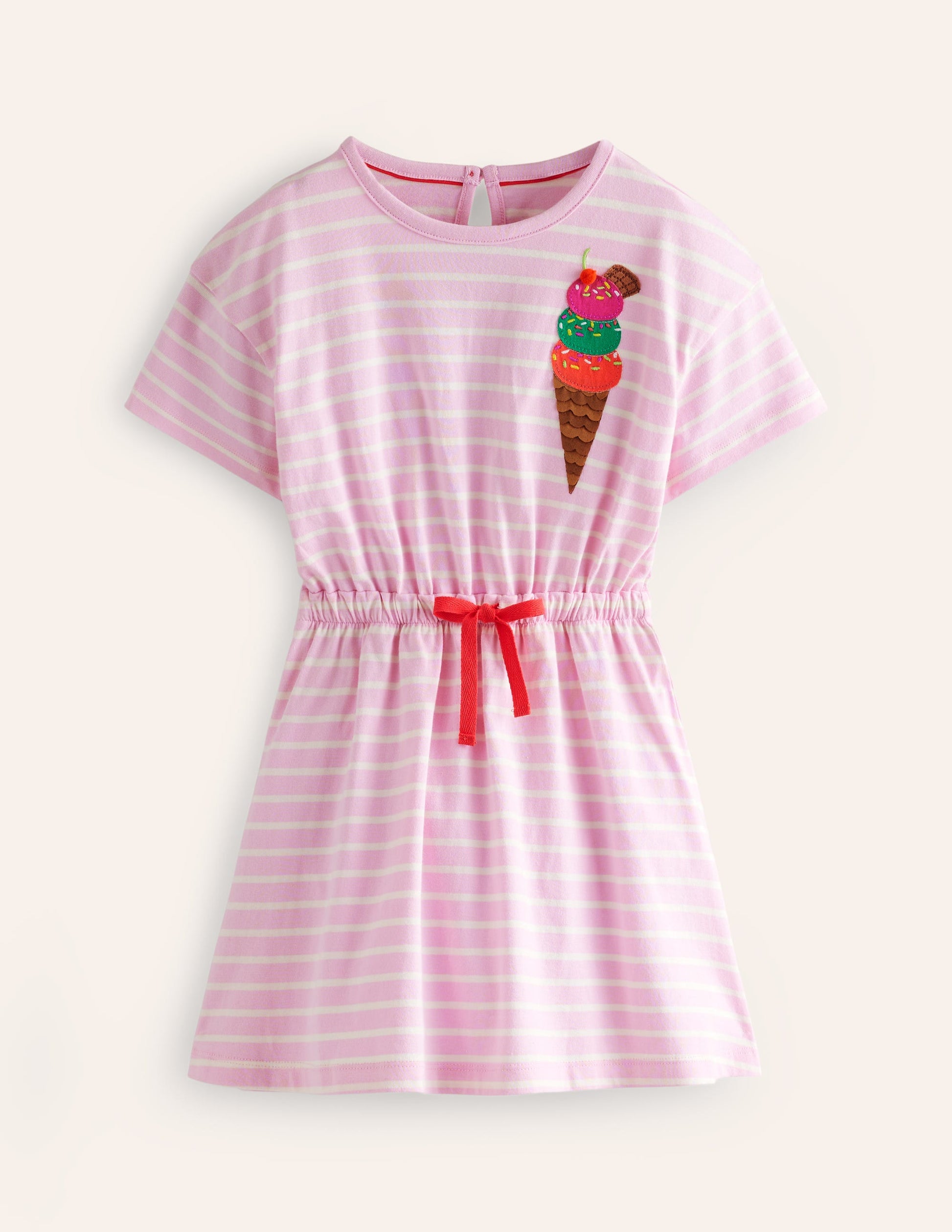 Tie Waist Applique Dress-Sweet Pea/Ivory Ice Cream-1