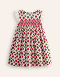 Smocked Lace Trim Dress-Vintage Strawberry Stamp
