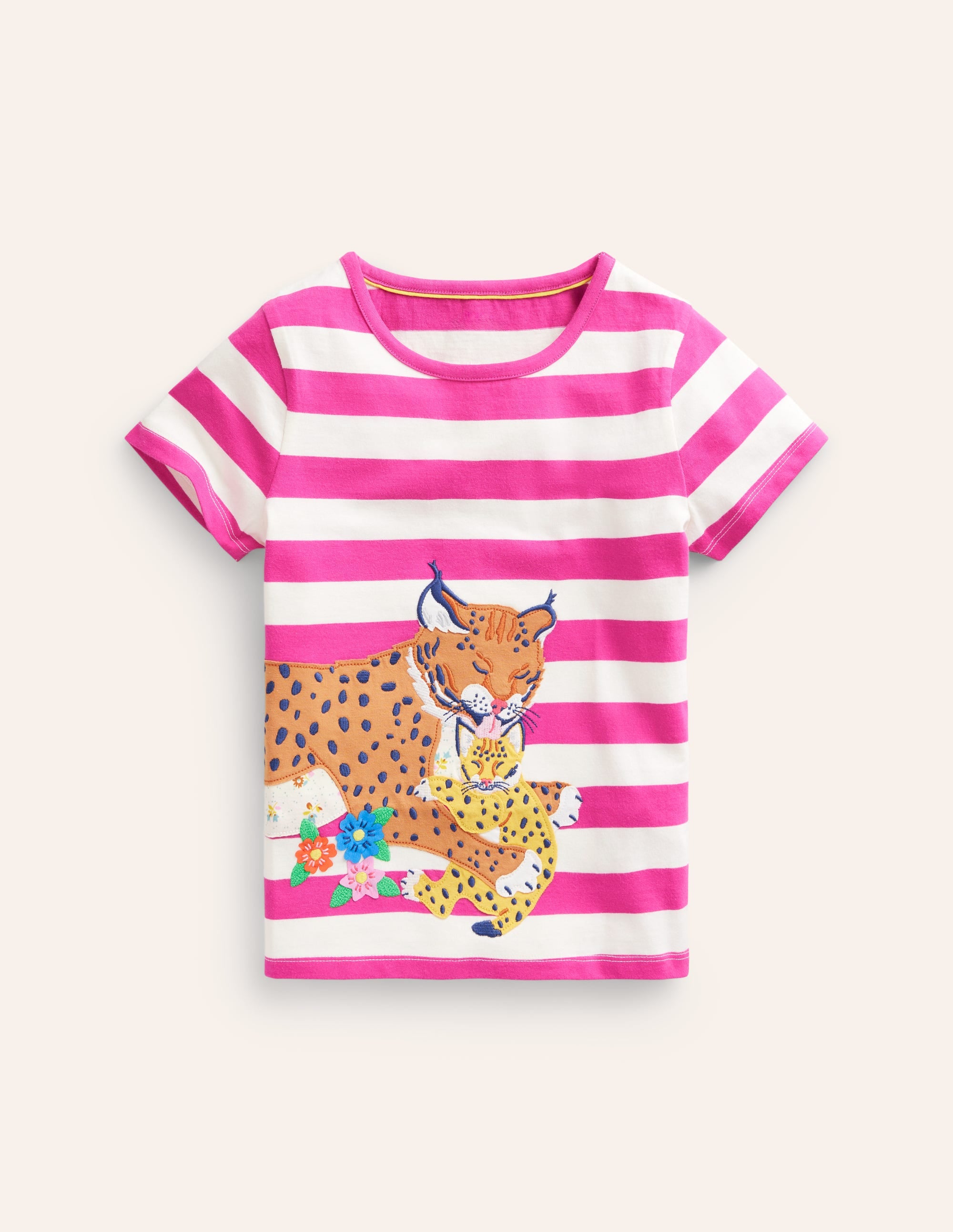 Short Sleeve Appliqué T-shirt-Spruce Green/Ivory Strawberry - Image 1