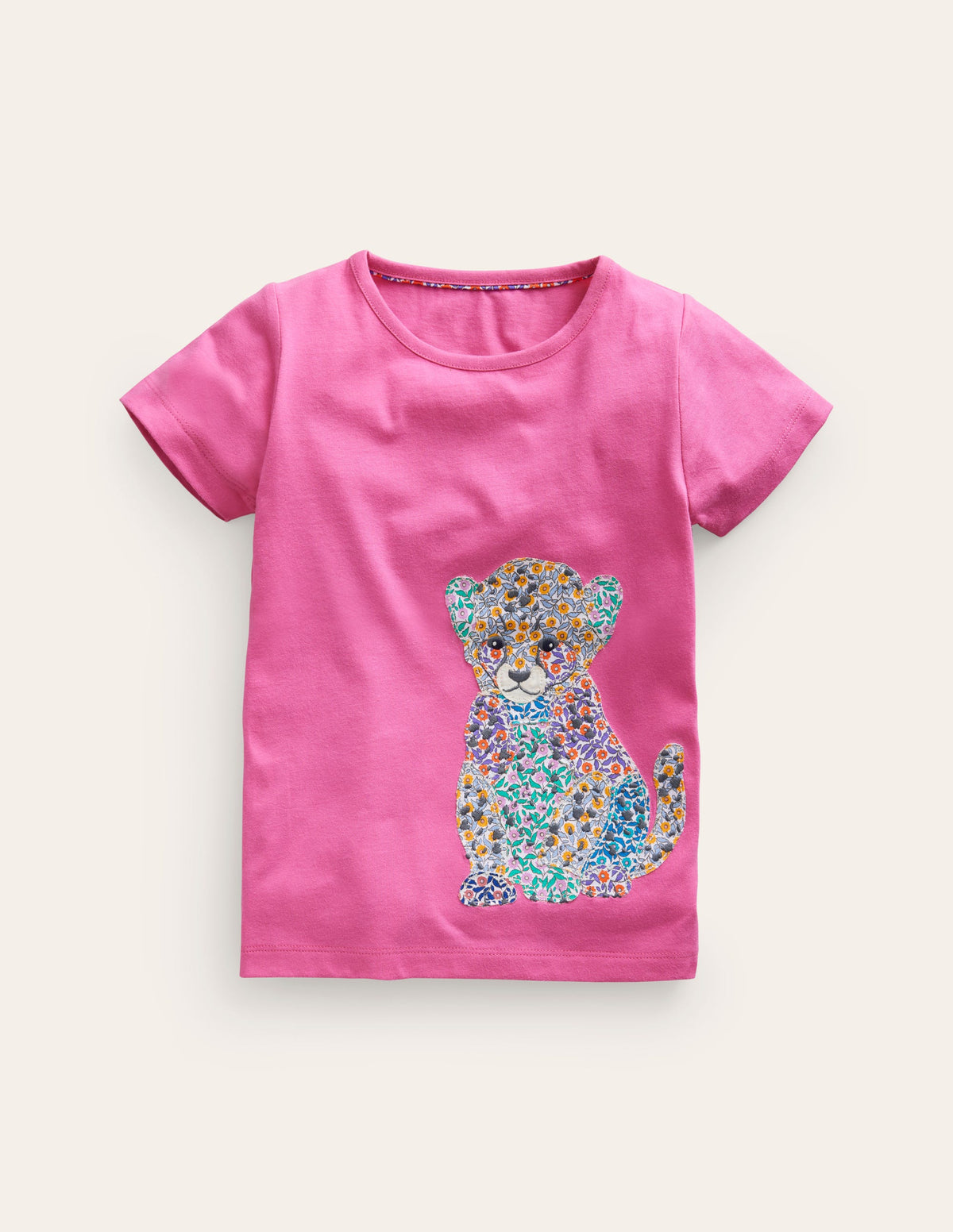 Short Sleeve Appliqué T-shirt-Pink Baby Leopard - Image 1