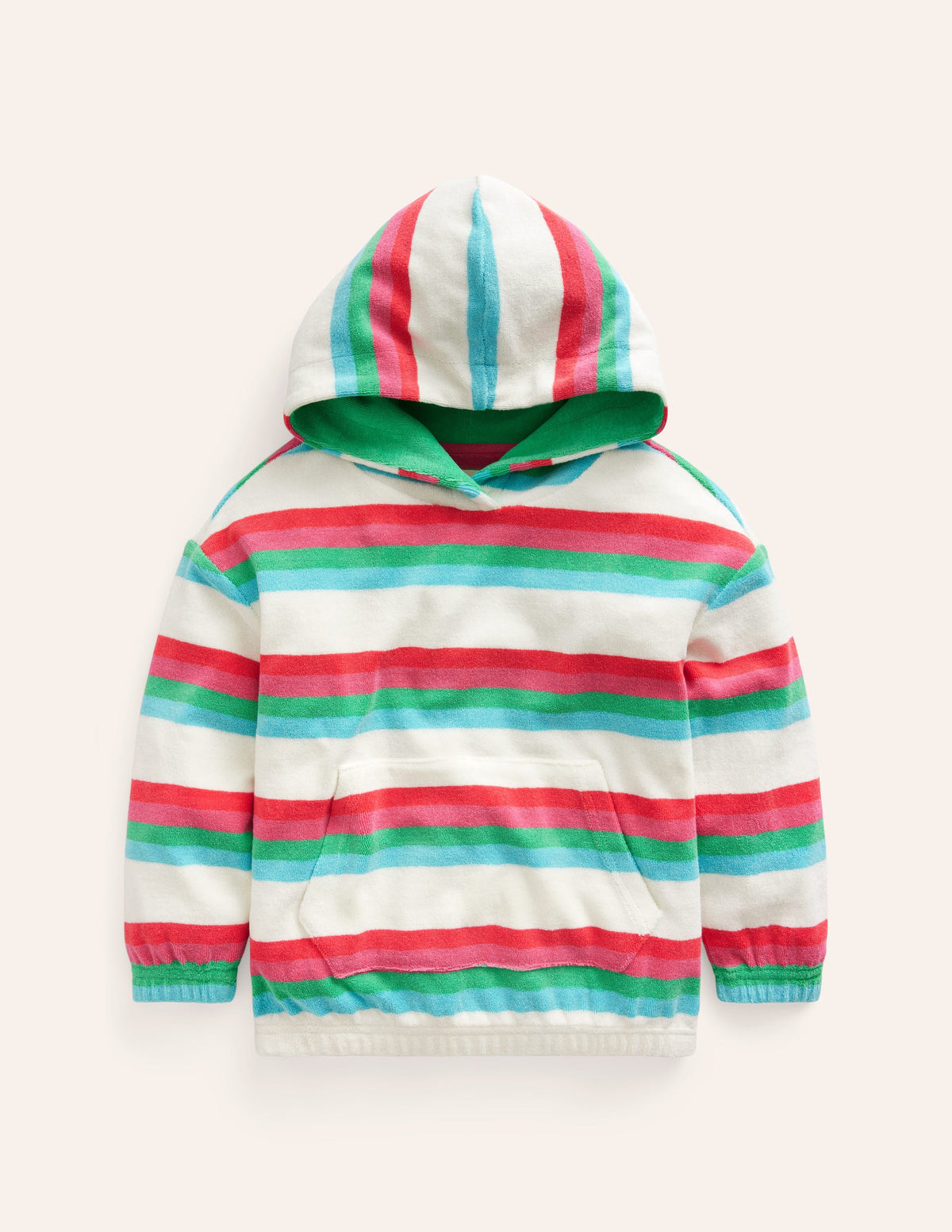 Towelling Hoodie-Hot Coral & Pink Stripe-1