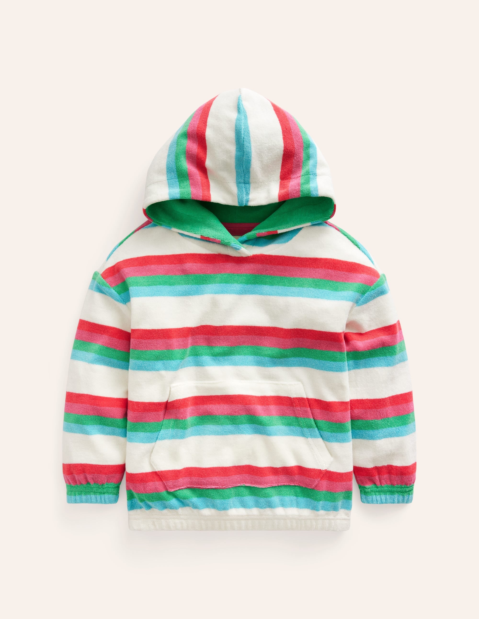 Towelling Hoodie-Hot Coral & Pink Stripe - Image 1