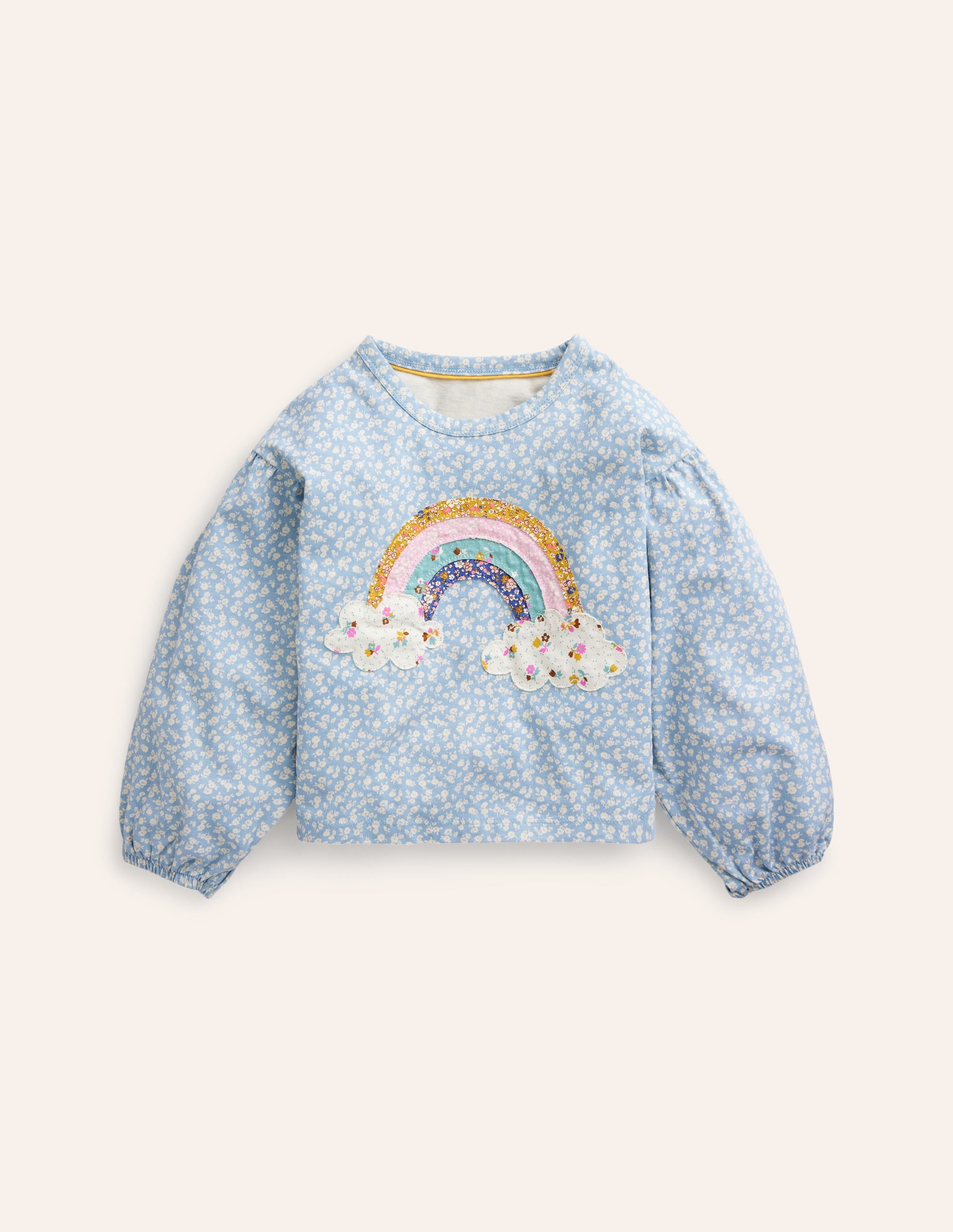 Blouson Sleeve Logo Top-Vintage Blue Ditsy Rainbow - Image 1