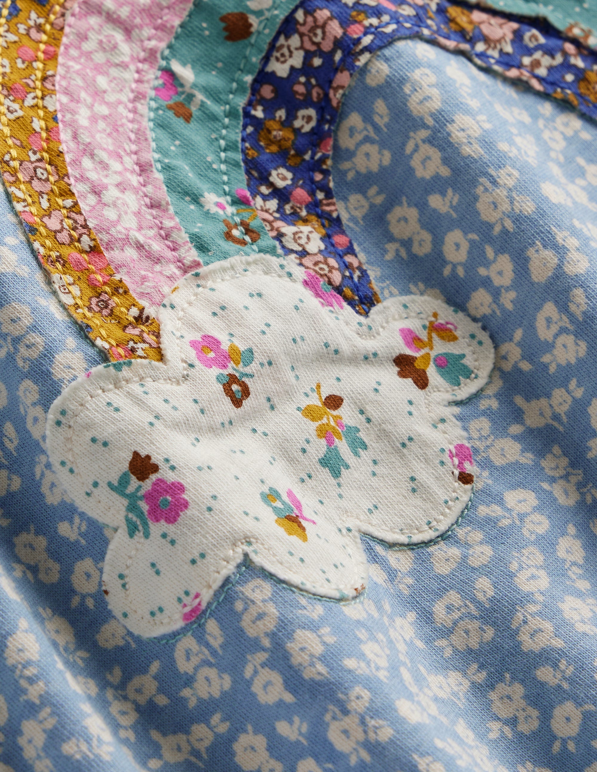 Blouson Sleeve Logo Top-Vintage Blue Ditsy Rainbow - Image 3
