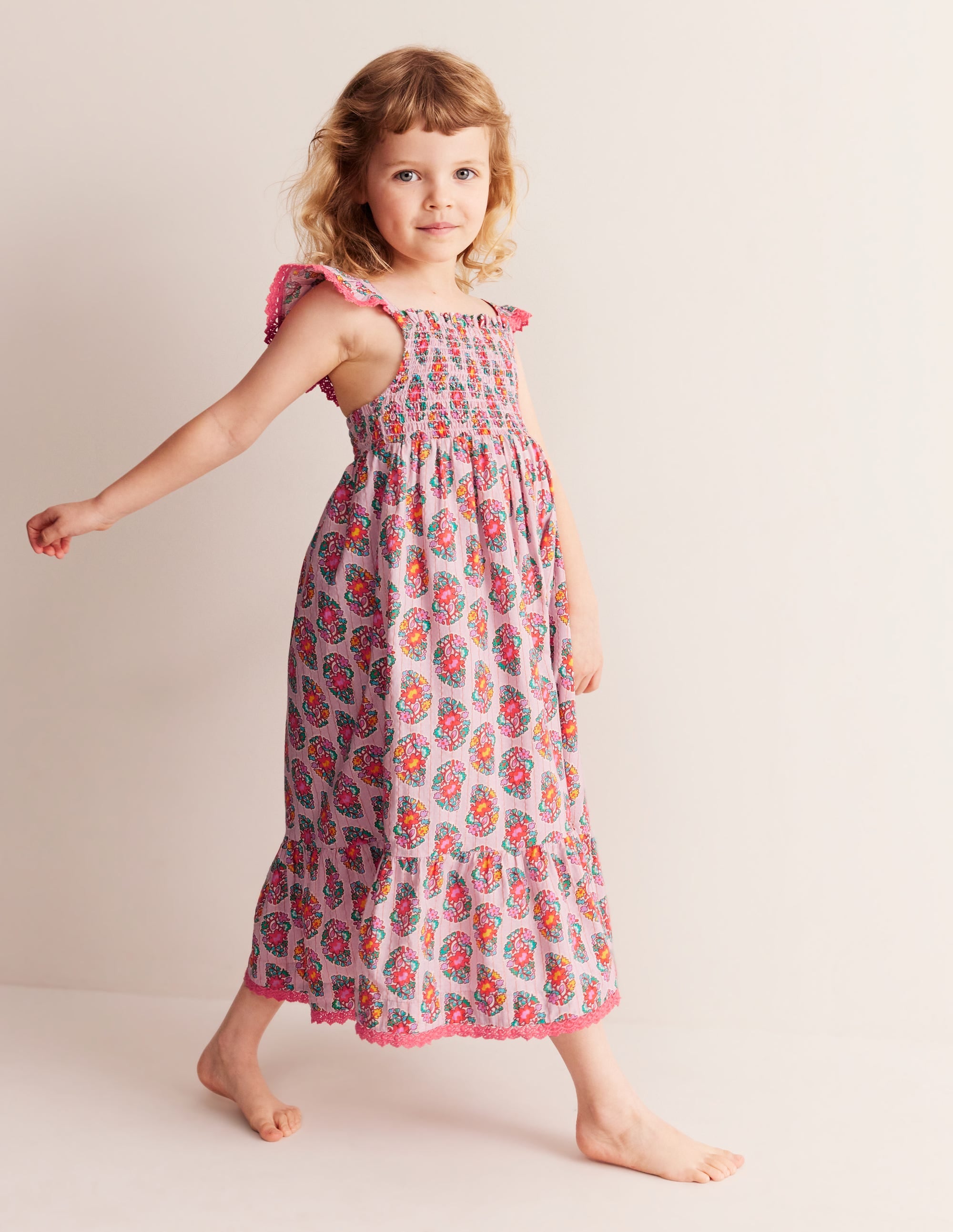 Frill Strap Maxi Sundress-Sugared Almond Pink Paisley - Image 2