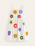 Textured Appliqué Dress-Ivory Flowers