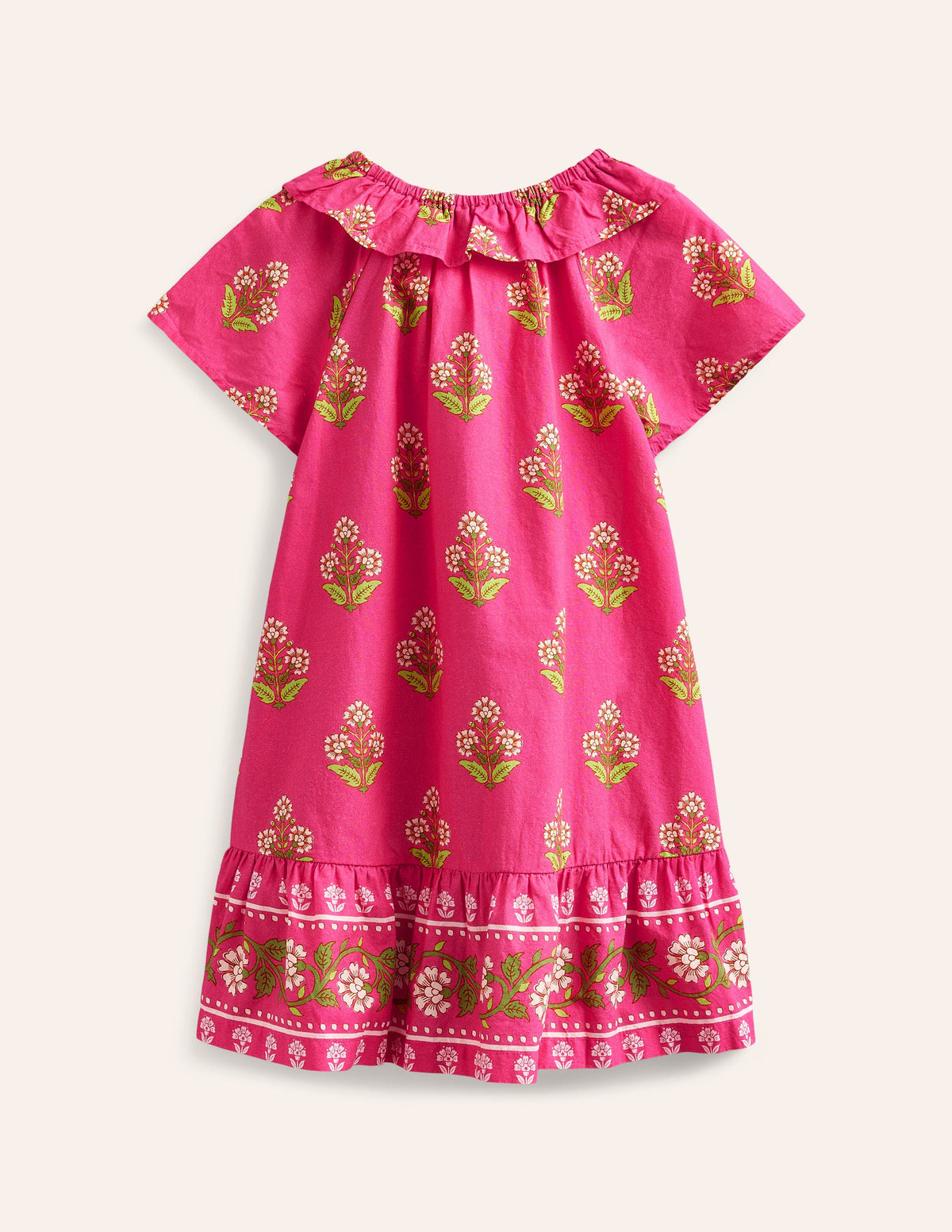 Frill Neck Woven Dress-Pink Small Woodblock - Image 2
