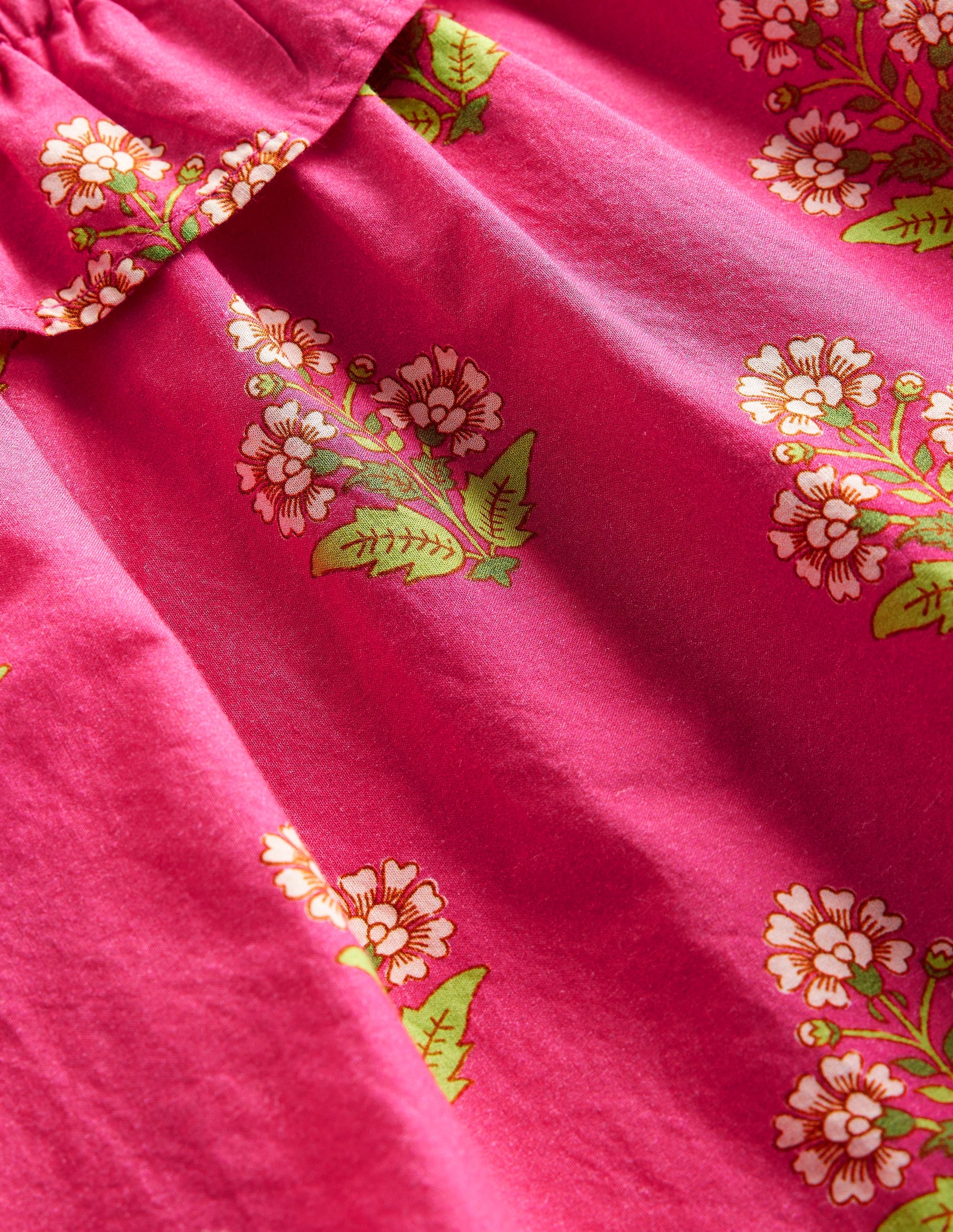 Frill Neck Woven Dress-Pink Small Woodblock-3