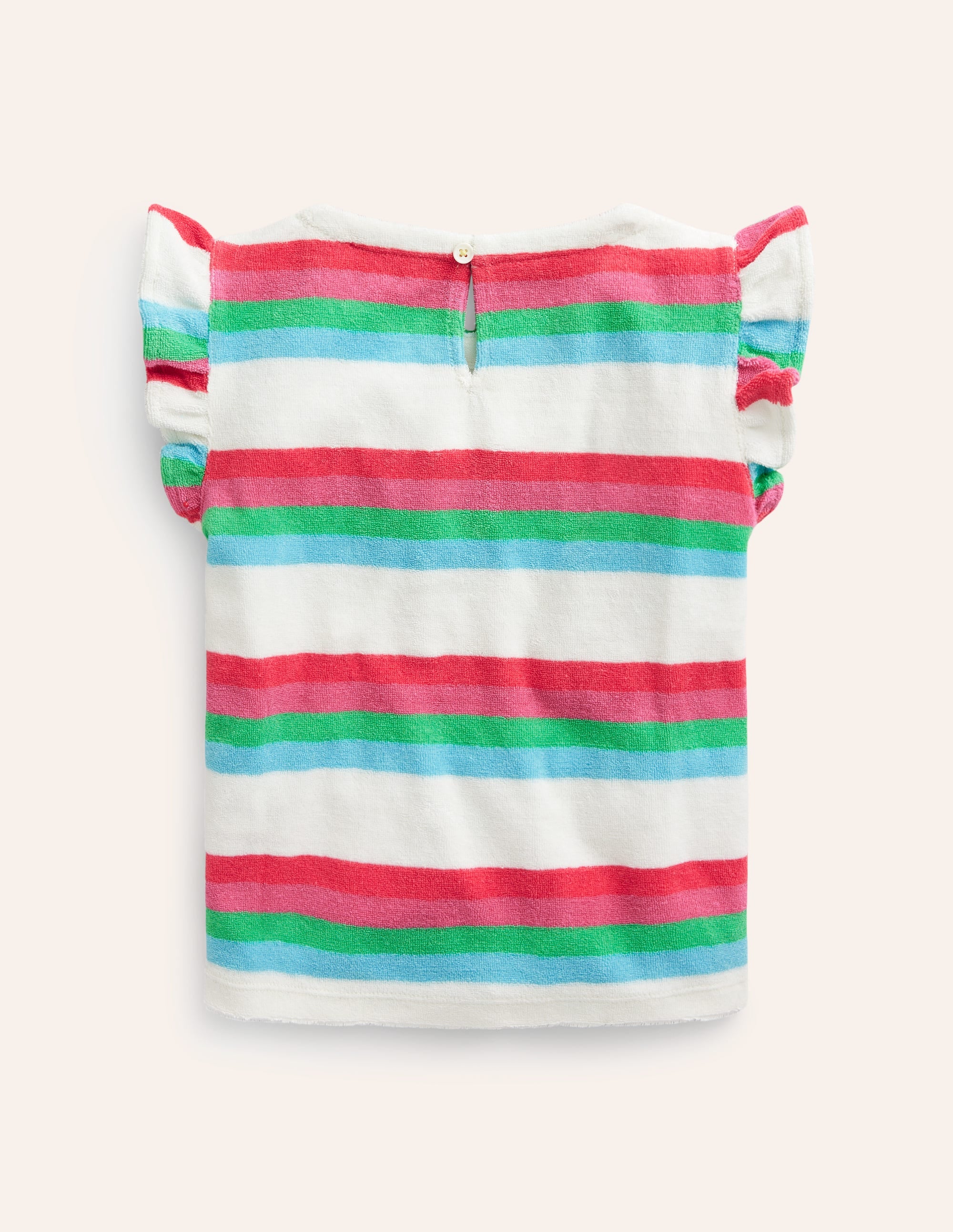 Frill Sleeve Towelling Top-Multistripe - Image 3