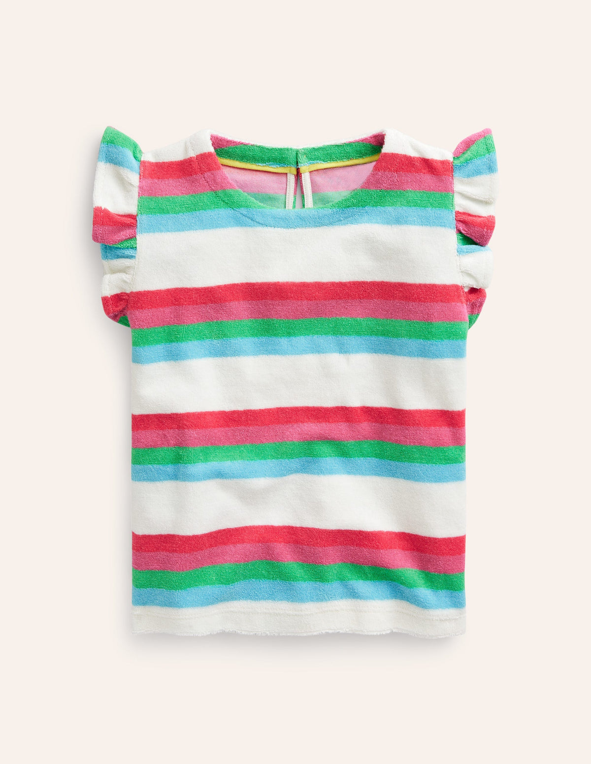 Frill Sleeve Towelling Top-Multistripe - Image 2