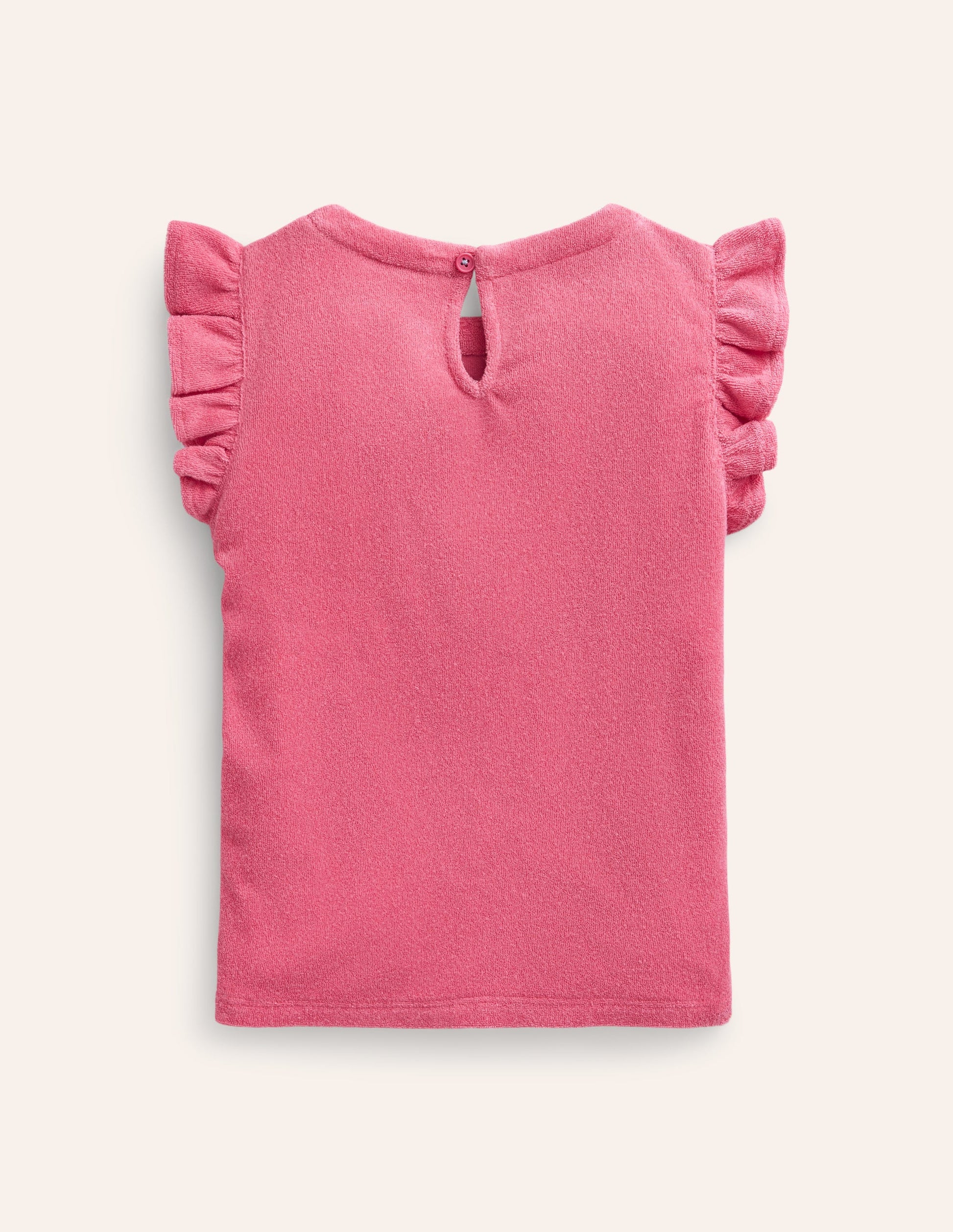 Frill Sleeve Towelling Top-Rose Pink-2