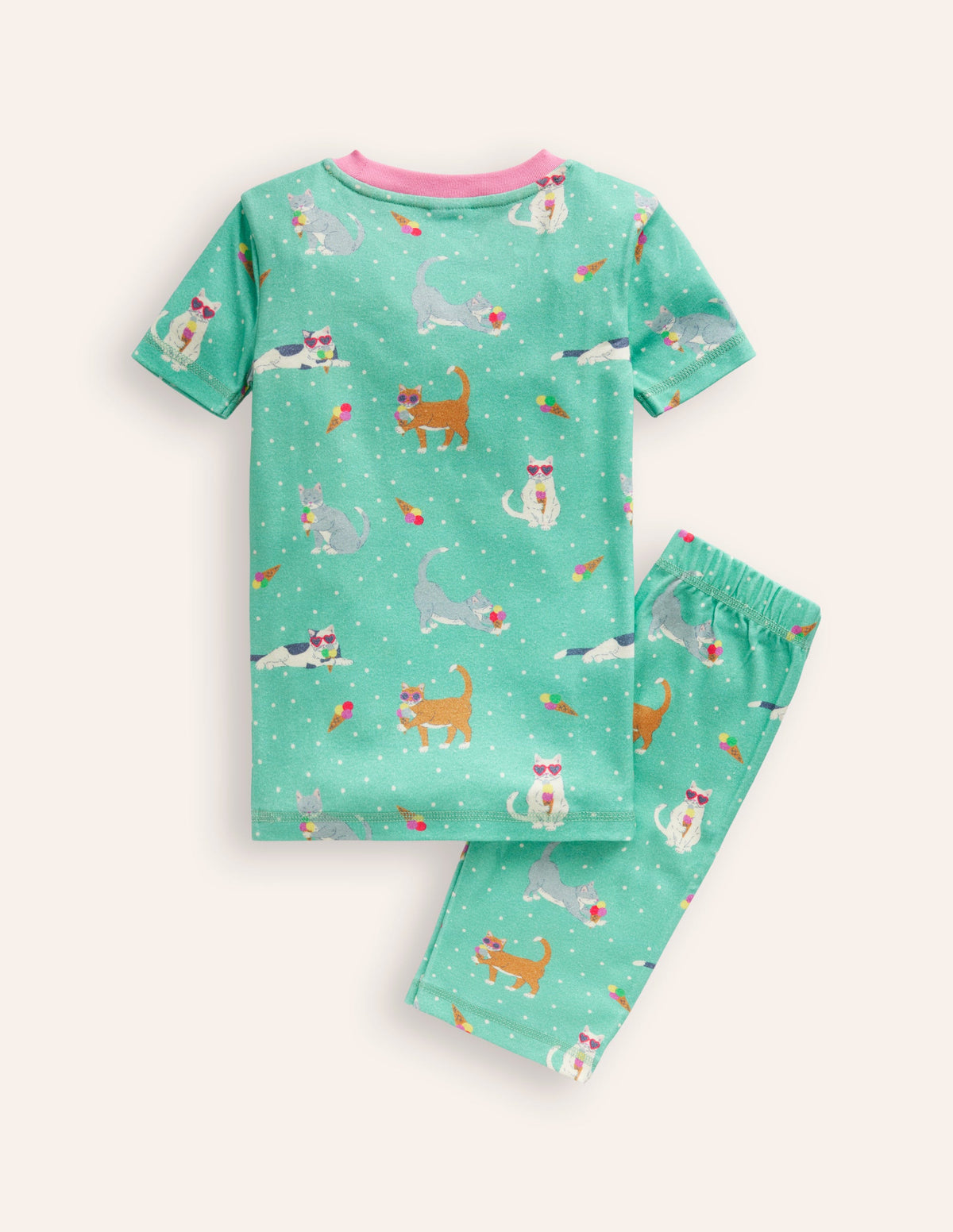Snug Short John Pyjamas-Aqua Sea Blue Holiday Cats - Image 2