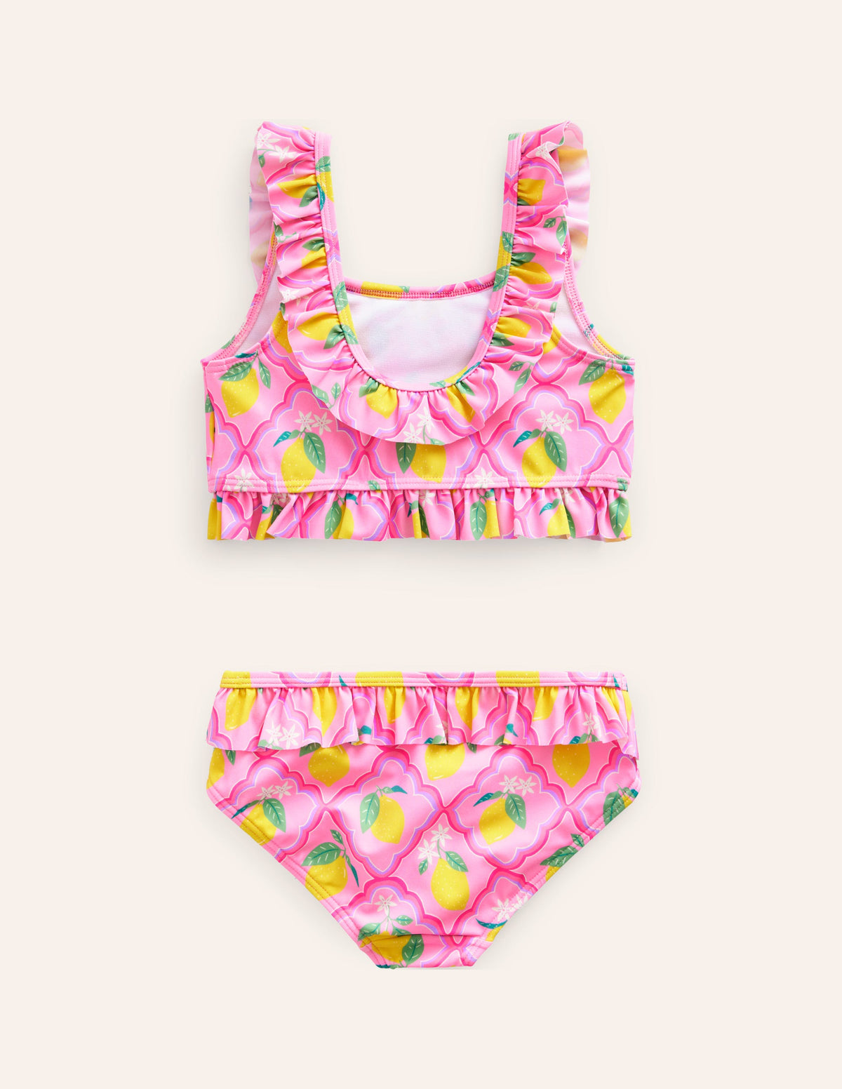 Frill Detail Tie Back Bikini-Pink Lemon Grove-2