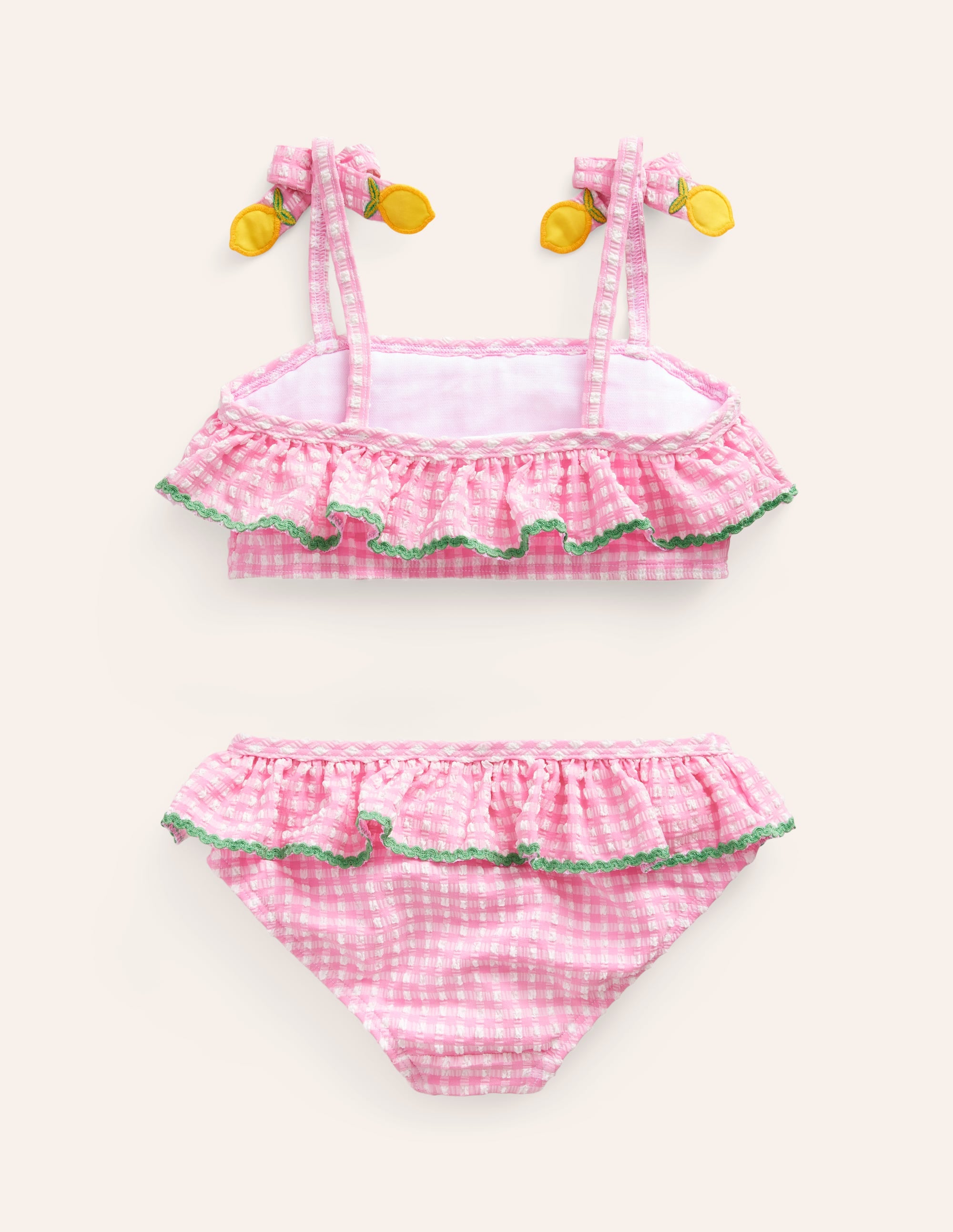 Seersucker Frilly Bikini-Pink Gingham Lemons - Image 2