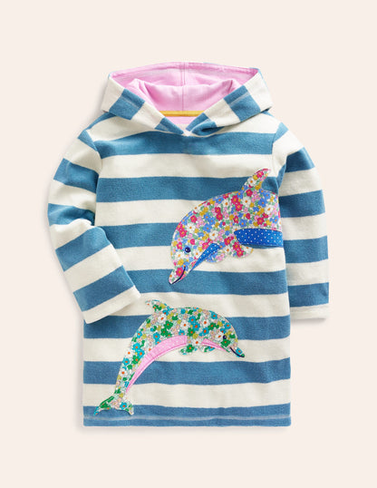 Appliqué Towelling Throw-On-Aqua Blue/ Ivory Dolphin-1