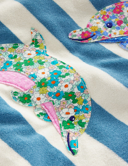 Appliqué Towelling Throw-On-Aqua Blue/ Ivory Dolphin-3