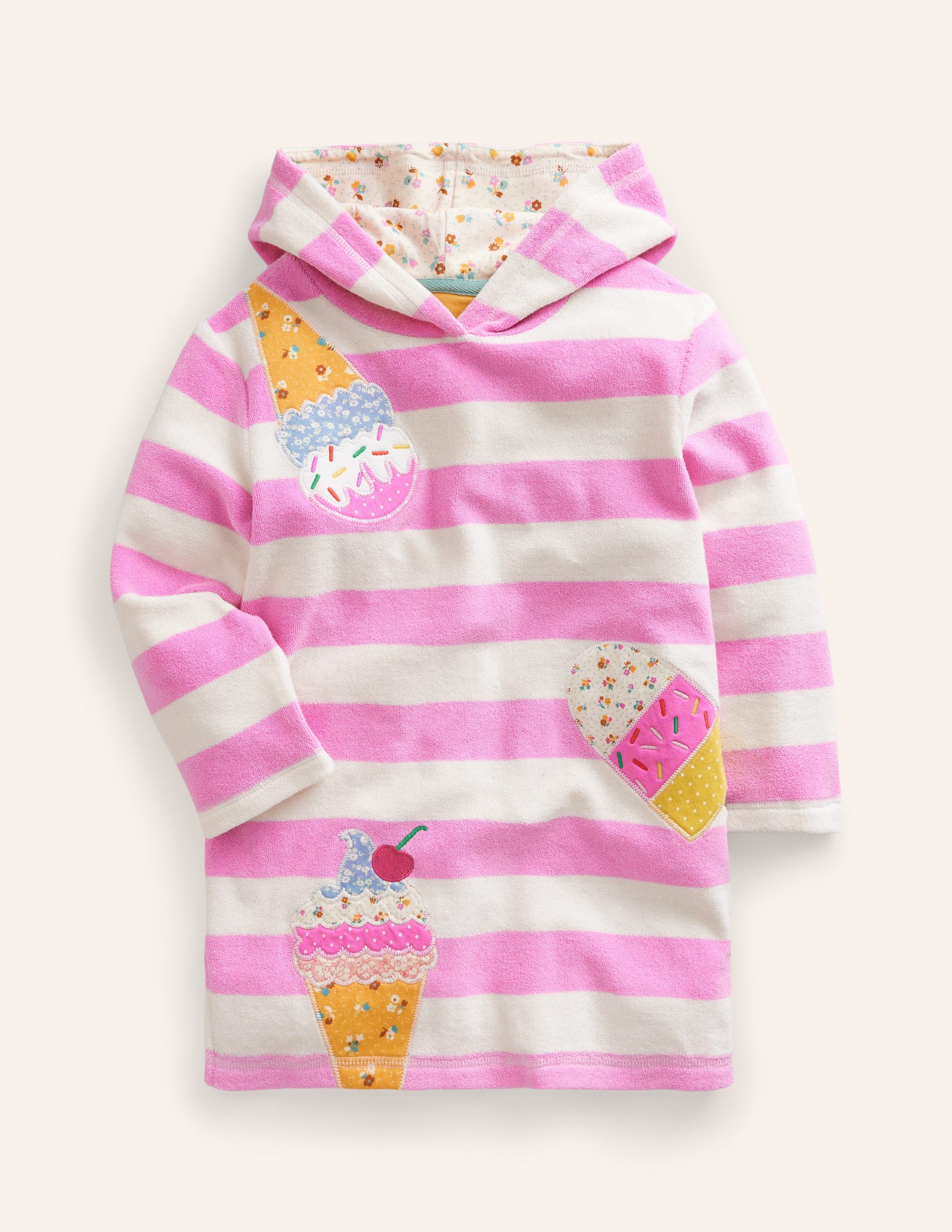 Appliqué Towelling Throw-On-Pink/Vanilla Pod Ice Creams-1