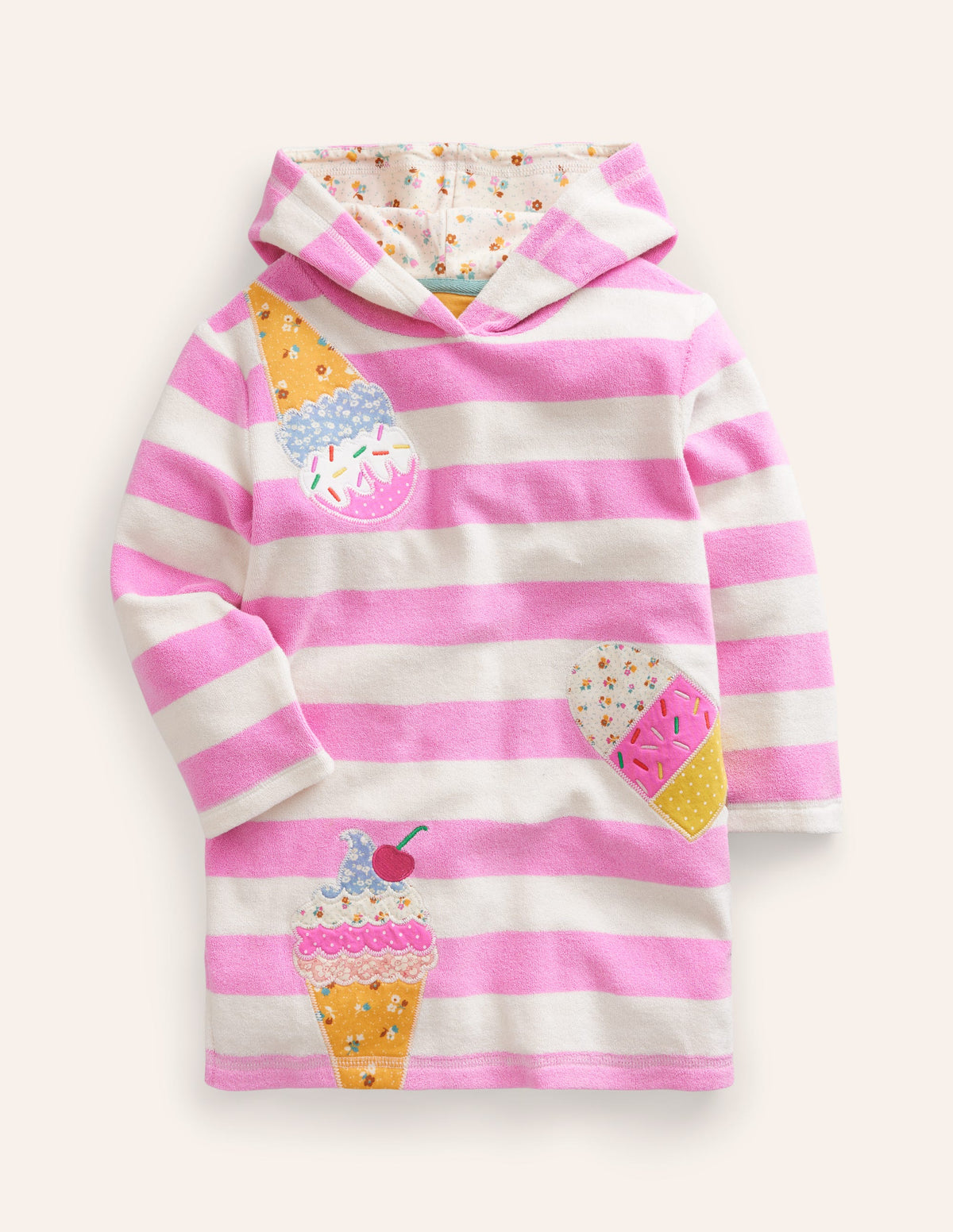 Appliqué Towelling Throw-On-Pink/Vanilla Pod Ice Creams - Image 1