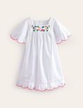Lightweight Holiday Dress-White Floral Embroidery
