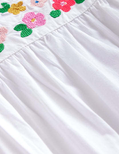 Lightweight Holiday Dress-White Floral Embroidery-3