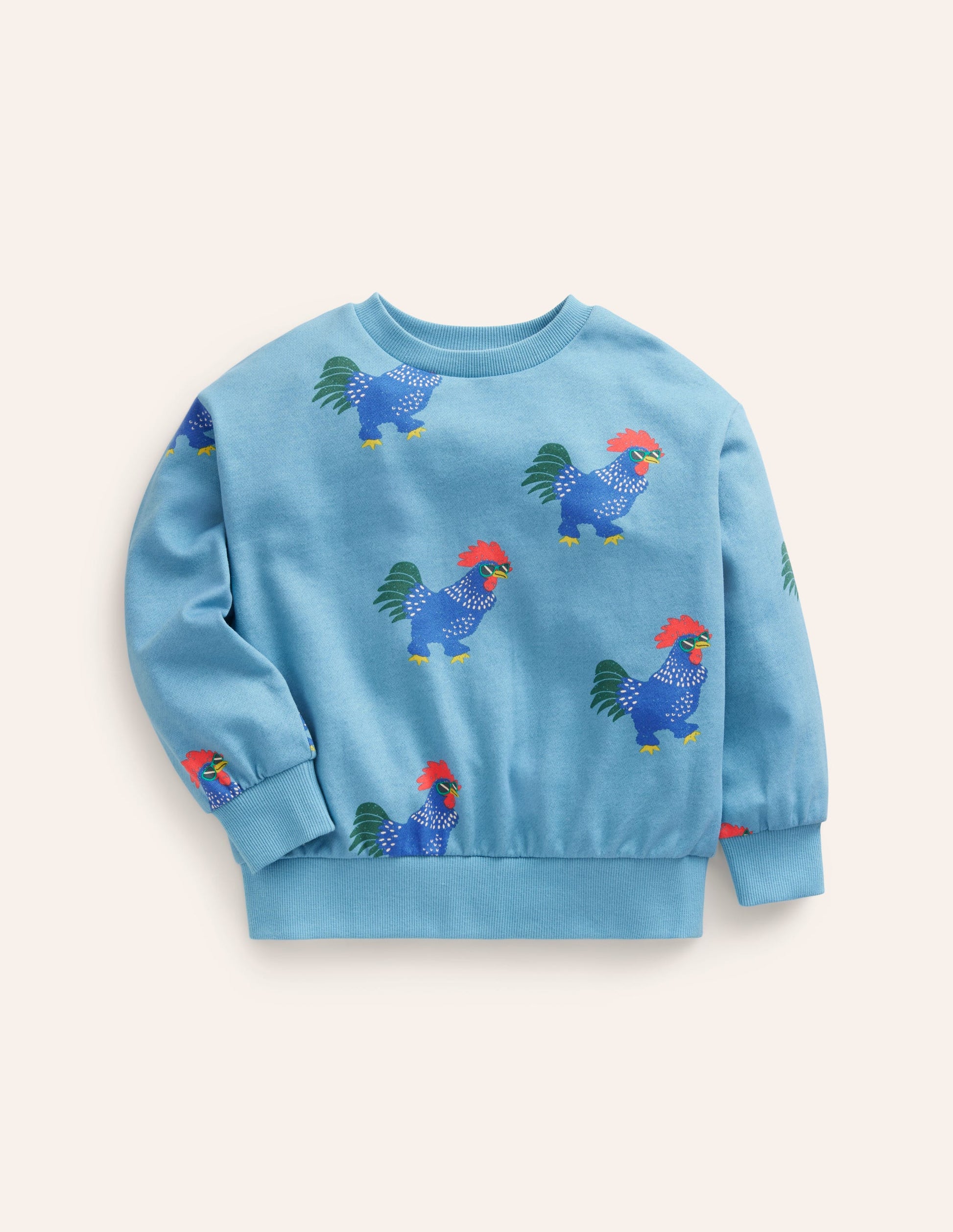 Printed Relaxed Sweatshirt-Pavillion Blue Cockerels-1