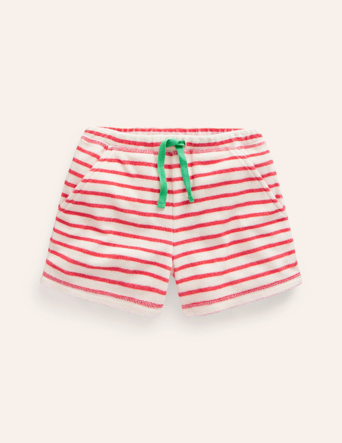 Printed Towelling Shorts-Jam Red Strawberry Stripe-1