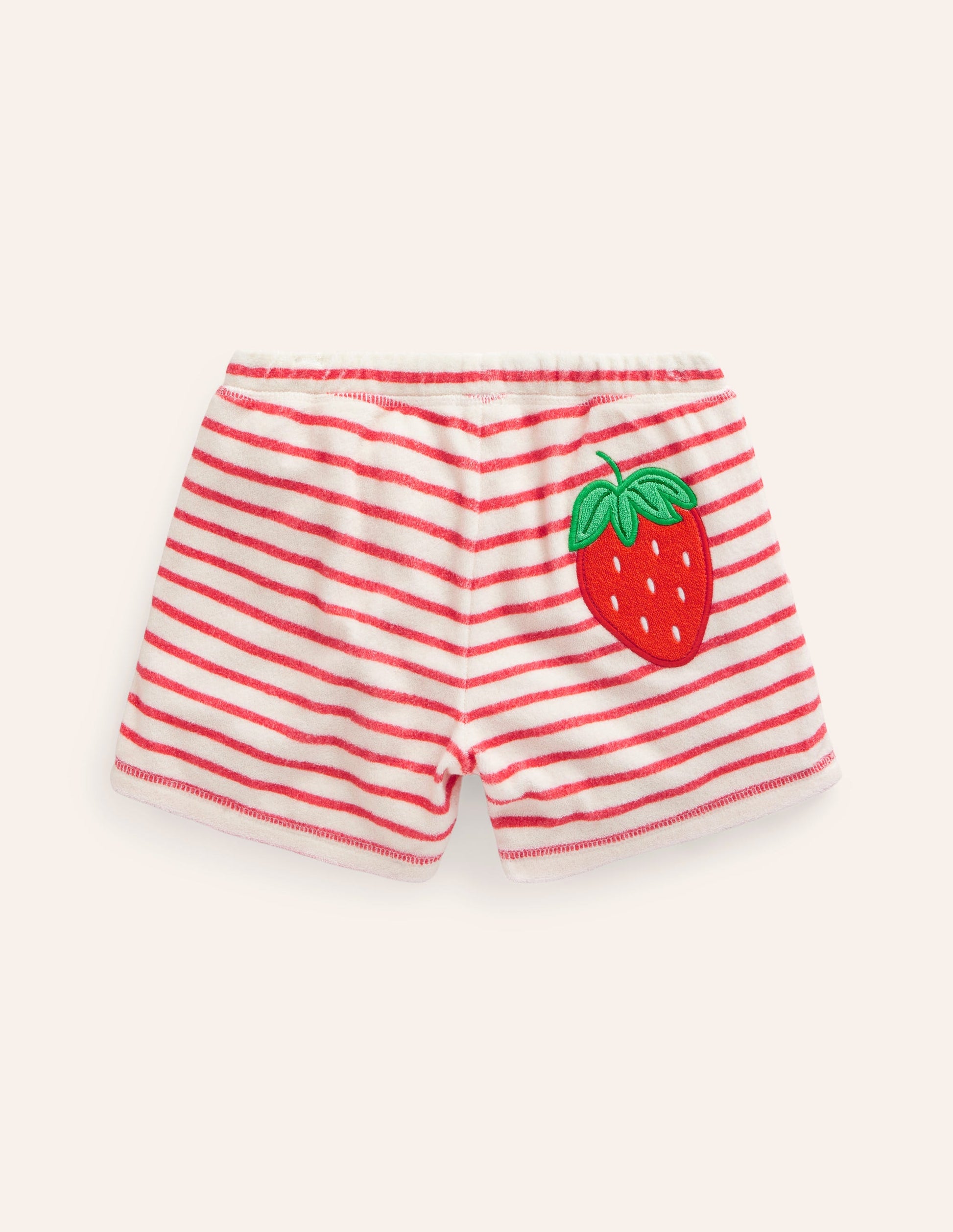 Printed Towelling Shorts-Jam Red Strawberry Stripe-2