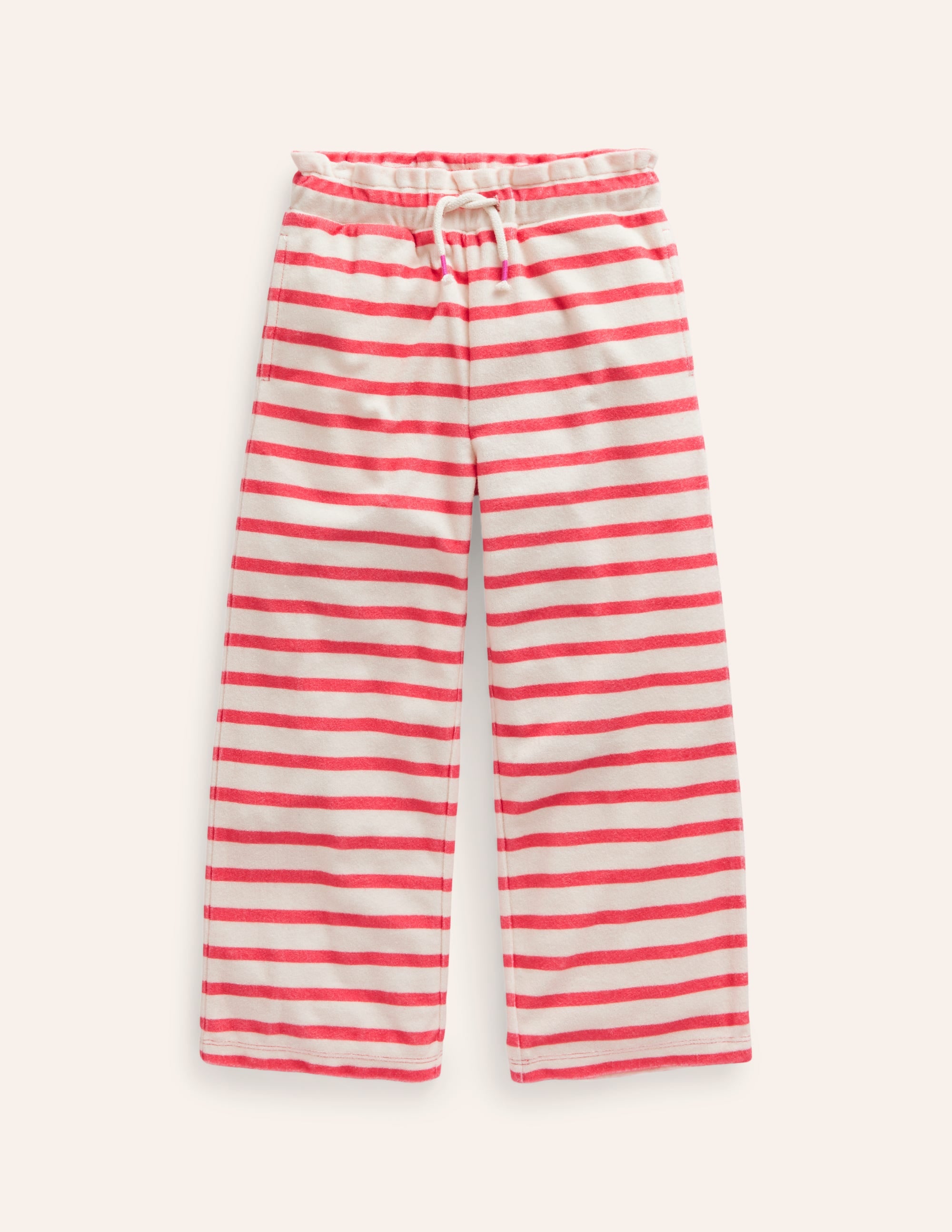 Towelling Trousers-Jam Red/ Ivory Stripe - Image 1