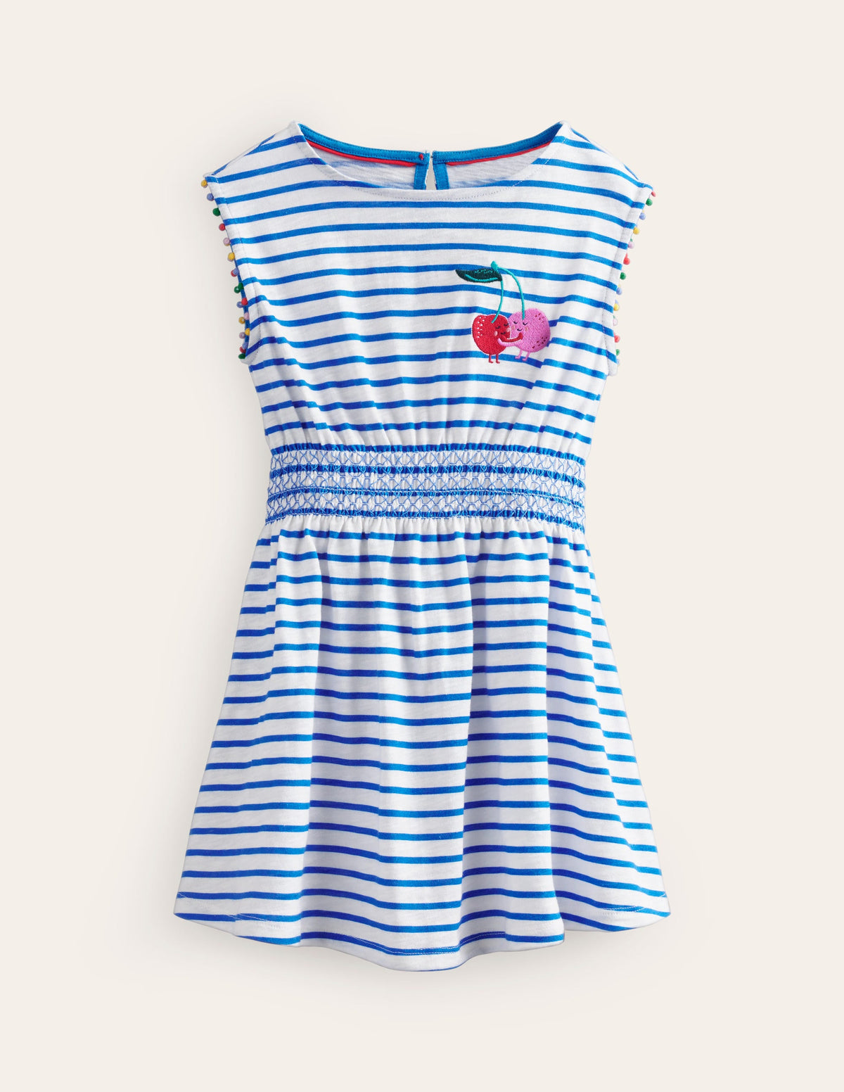 Shirred Waist Jersey Dress-Greek Blue/ Ivory Cherries - Image 1