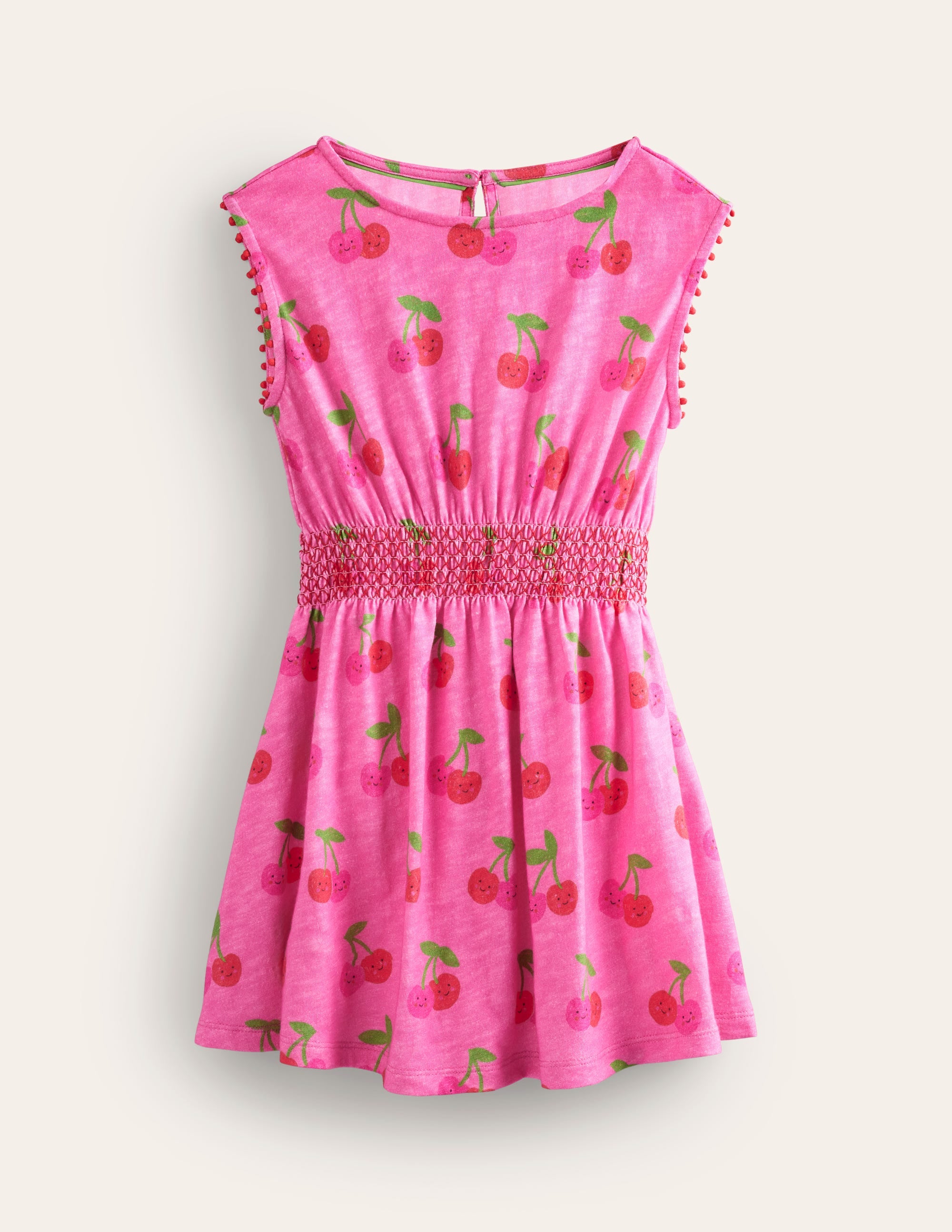 Shirred Waist Jersey Dress-Pink Cherries - Image 1