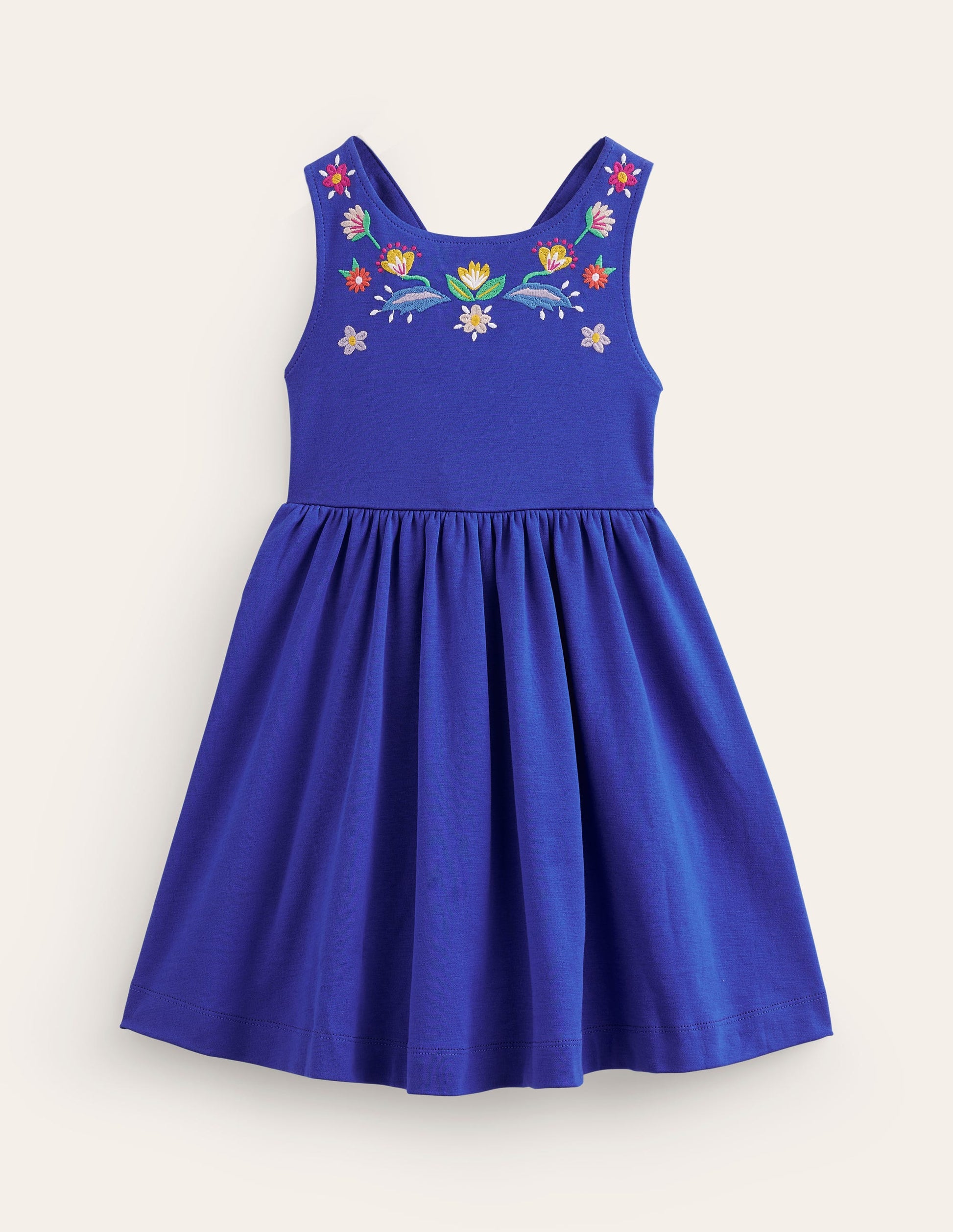 Jersey Cross-back Dress-Sapphire Blue Embroidery-1