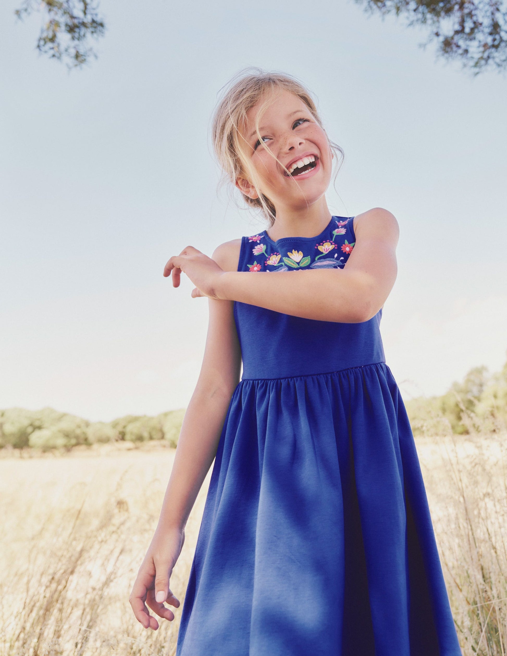 Jersey Cross-back Dress-Sapphire Blue Embroidery-4