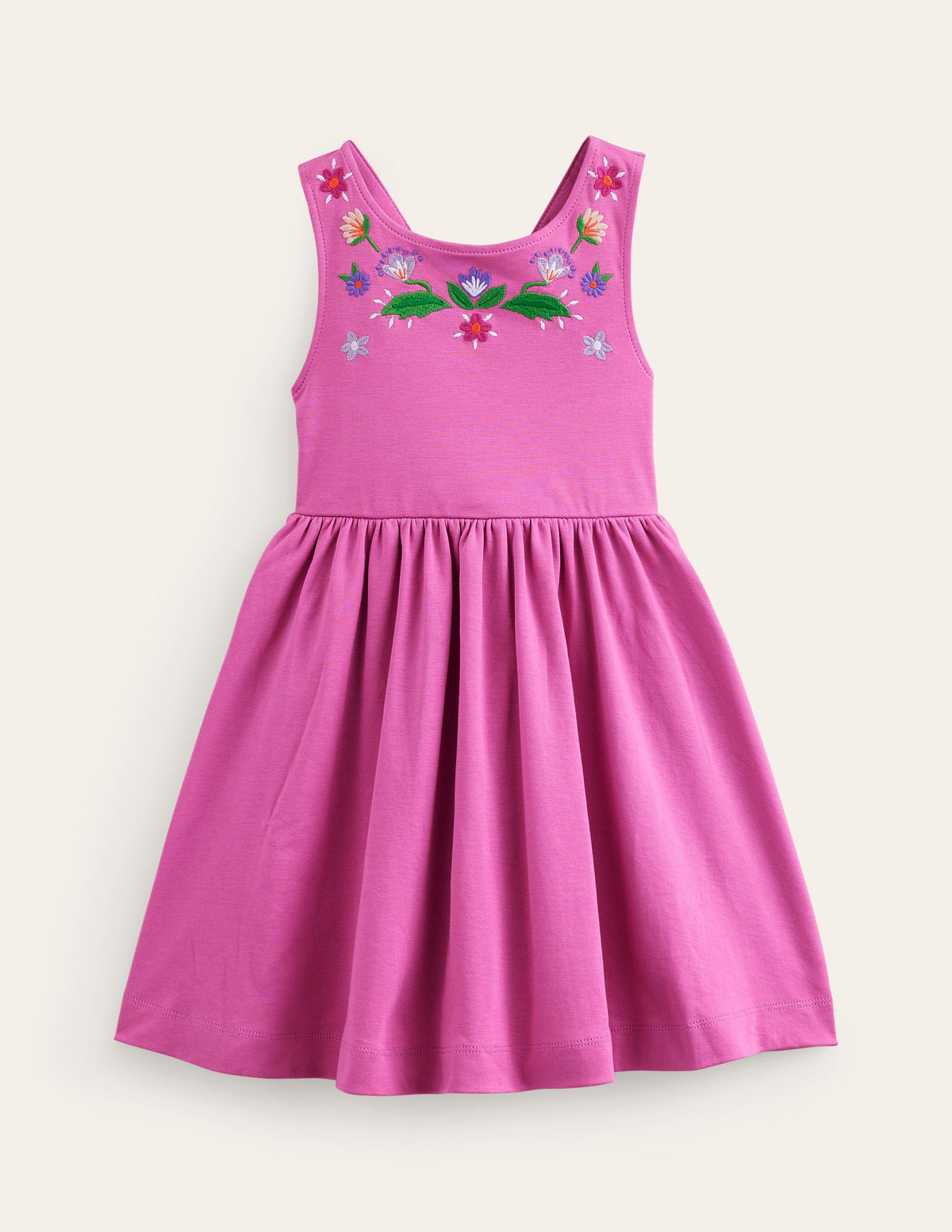 Jersey Cross-back Dress-Salmon Pink Embroidery - Image 1