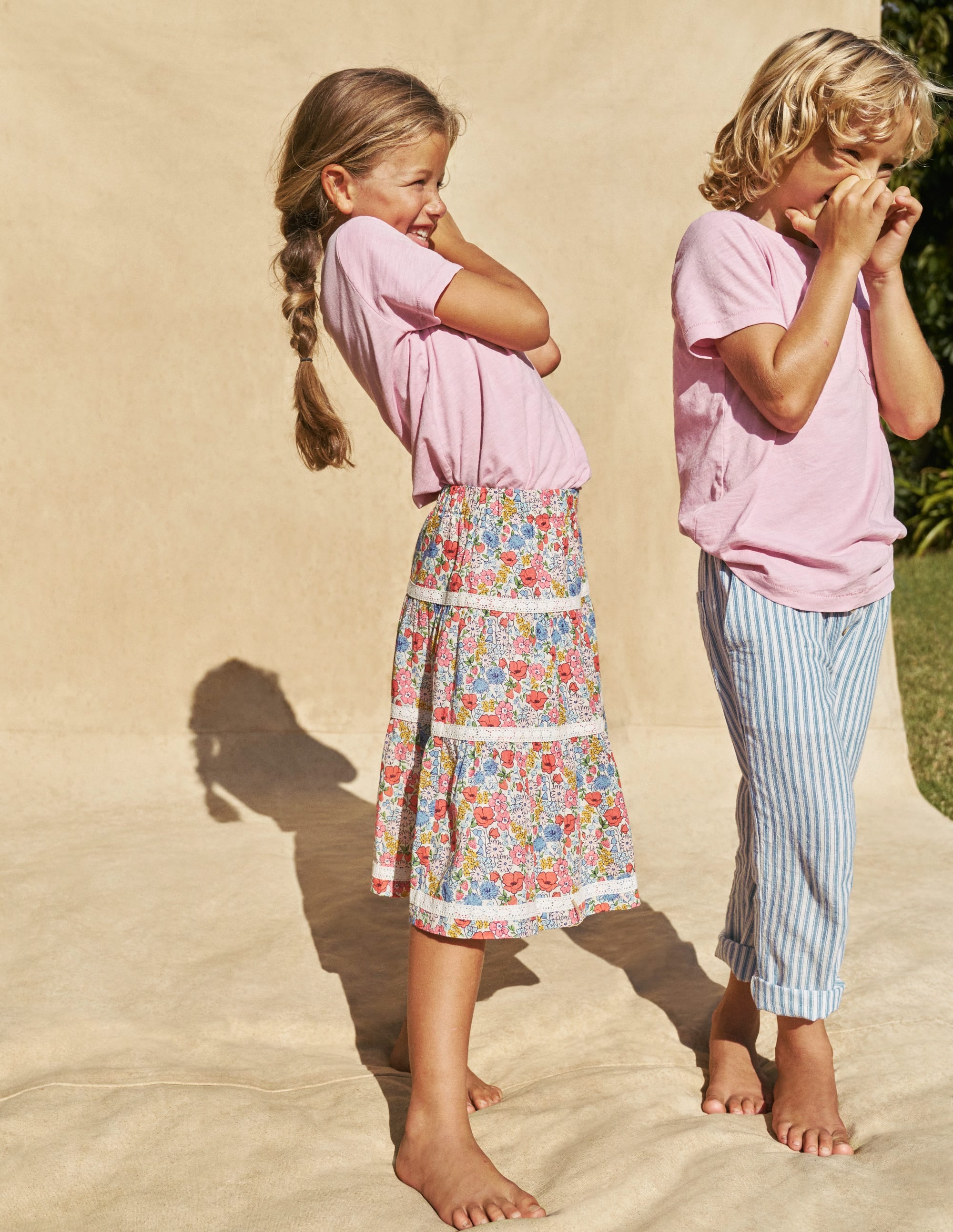 Printed Tiered Midi Skirt-Bubblegum Peony Floral - Image 6