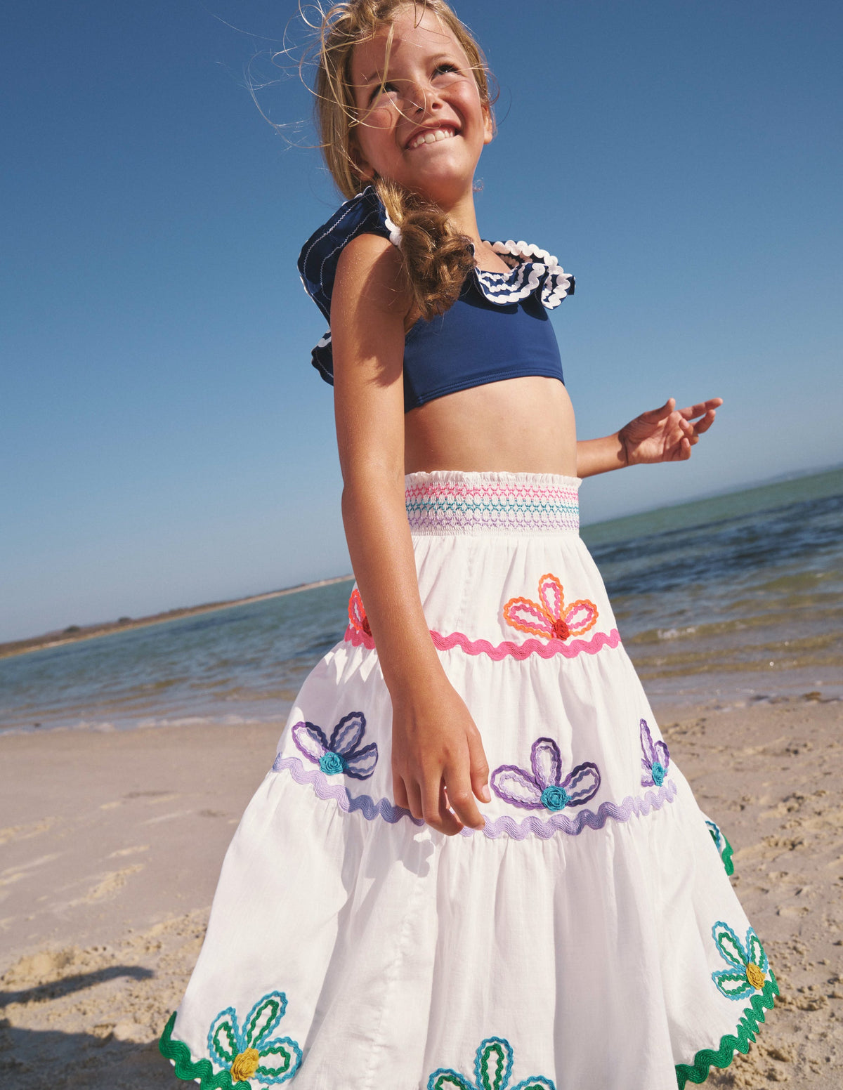 Ric Rac Detail Midi Skirt-White-4
