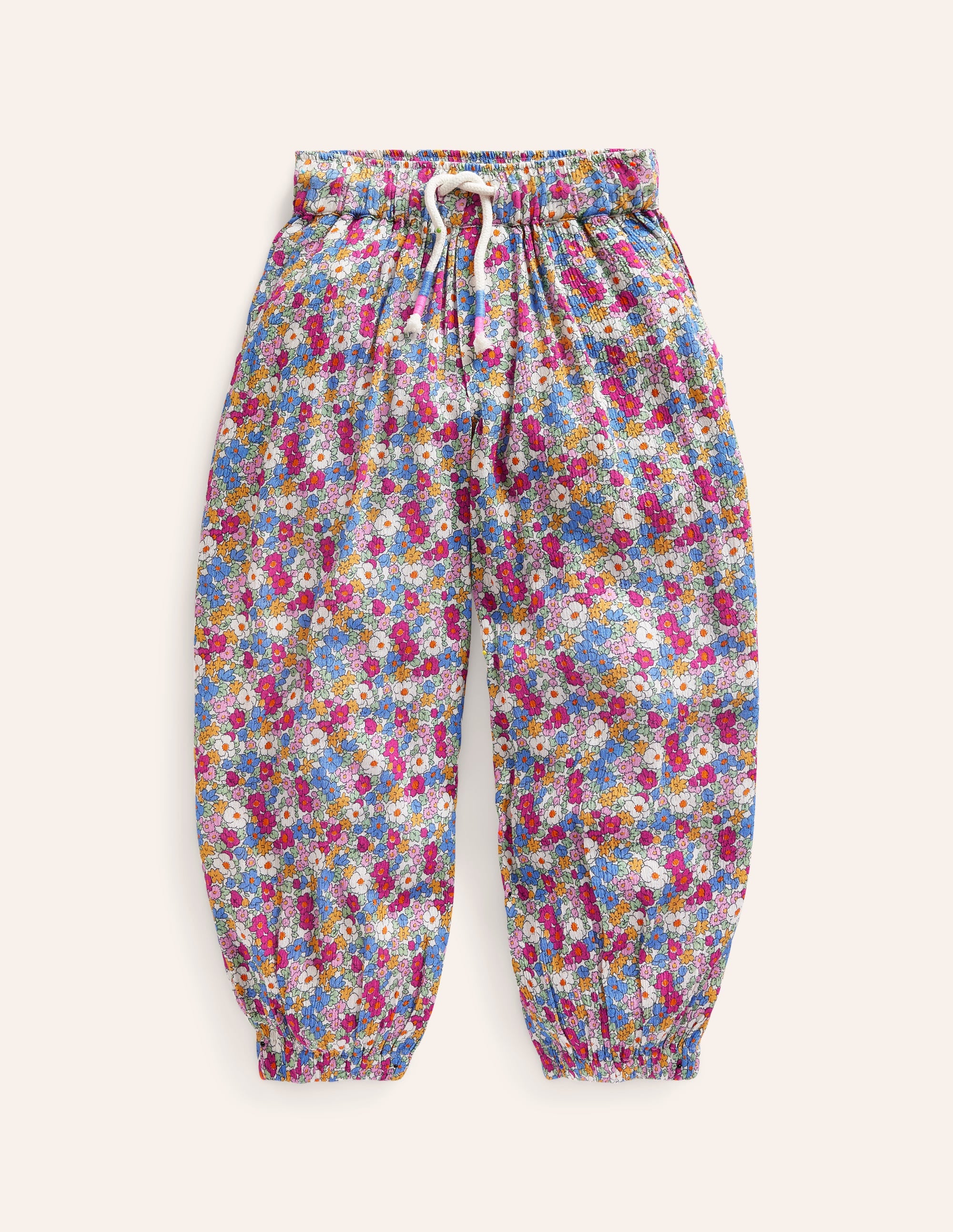 Tapered Holiday Trousers-Festival Pink Nautical Floral - Image 1
