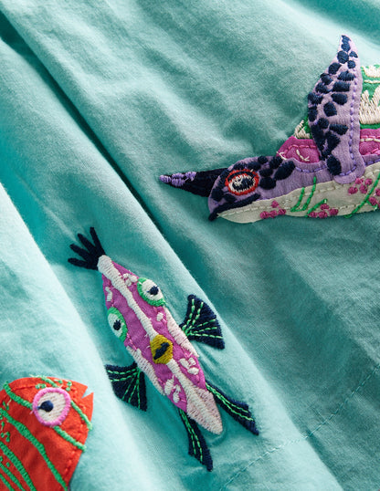 Woven Mix Appliqué Dress-Georgian Blue/ Vanilla SeaLife-3