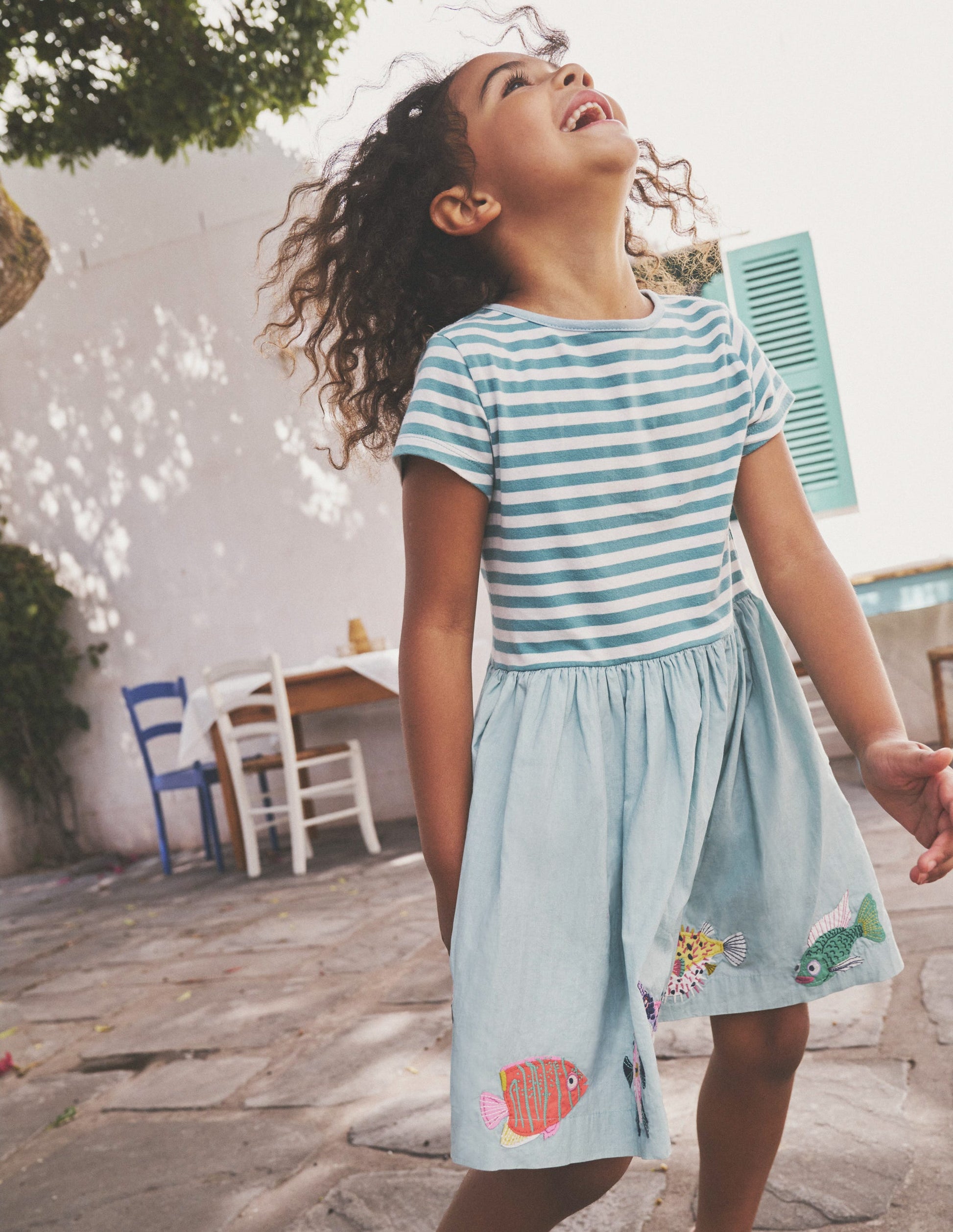 Woven Mix Appliqué Dress-Georgian Blue/ Vanilla SeaLife-4