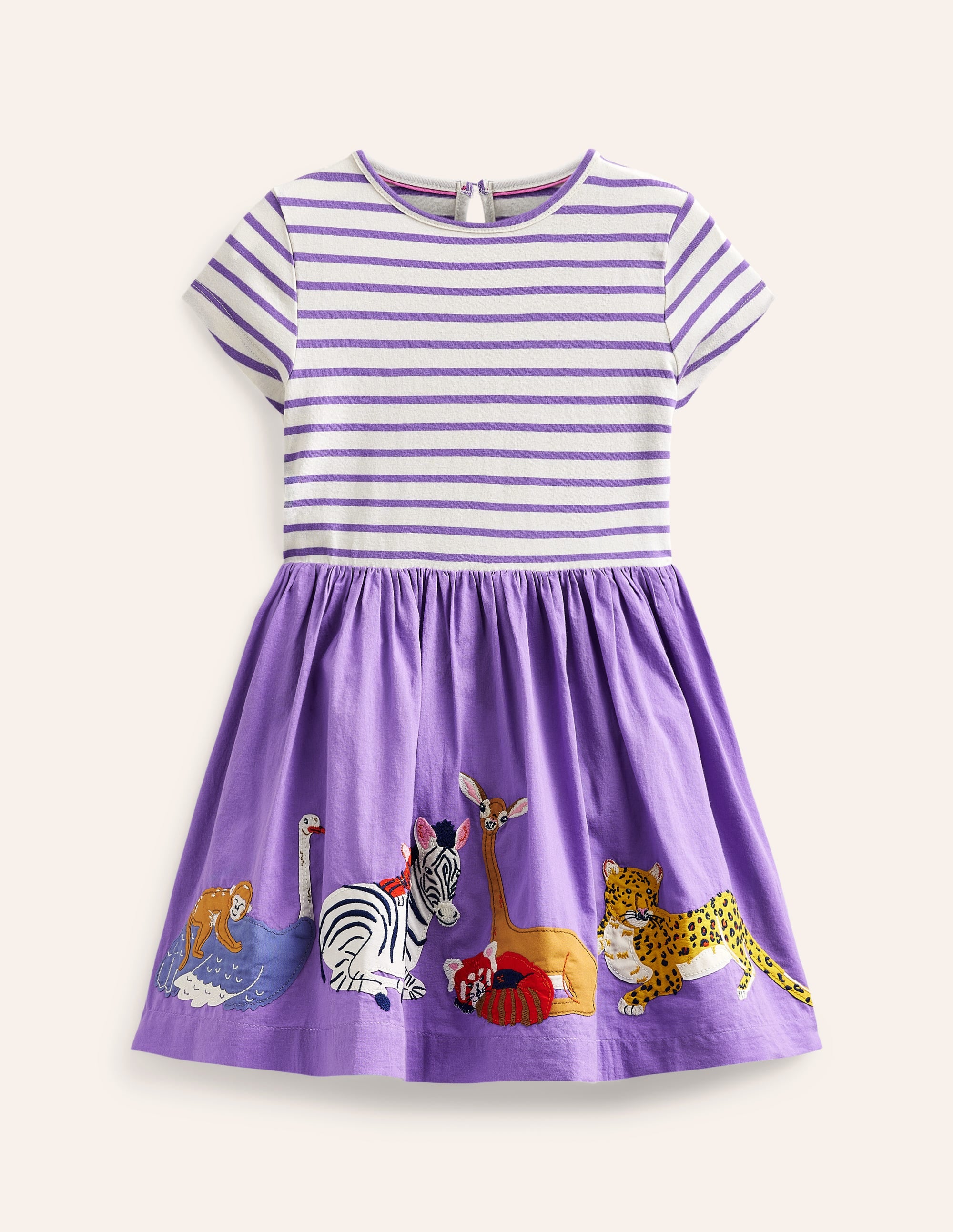 Woven Mix Appliqué Dress-Lilac Purple/ Vanilla Animals - Image 1