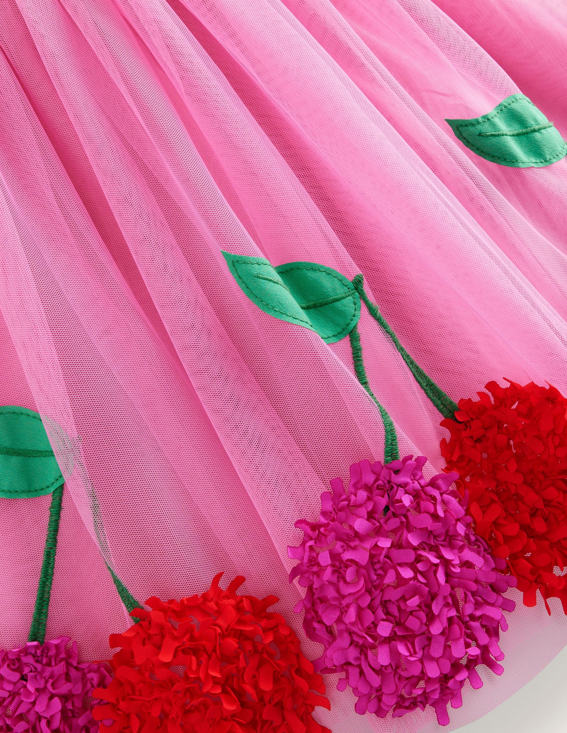 Jersey Tulle Appliqué Dress-Pink Cherries-3