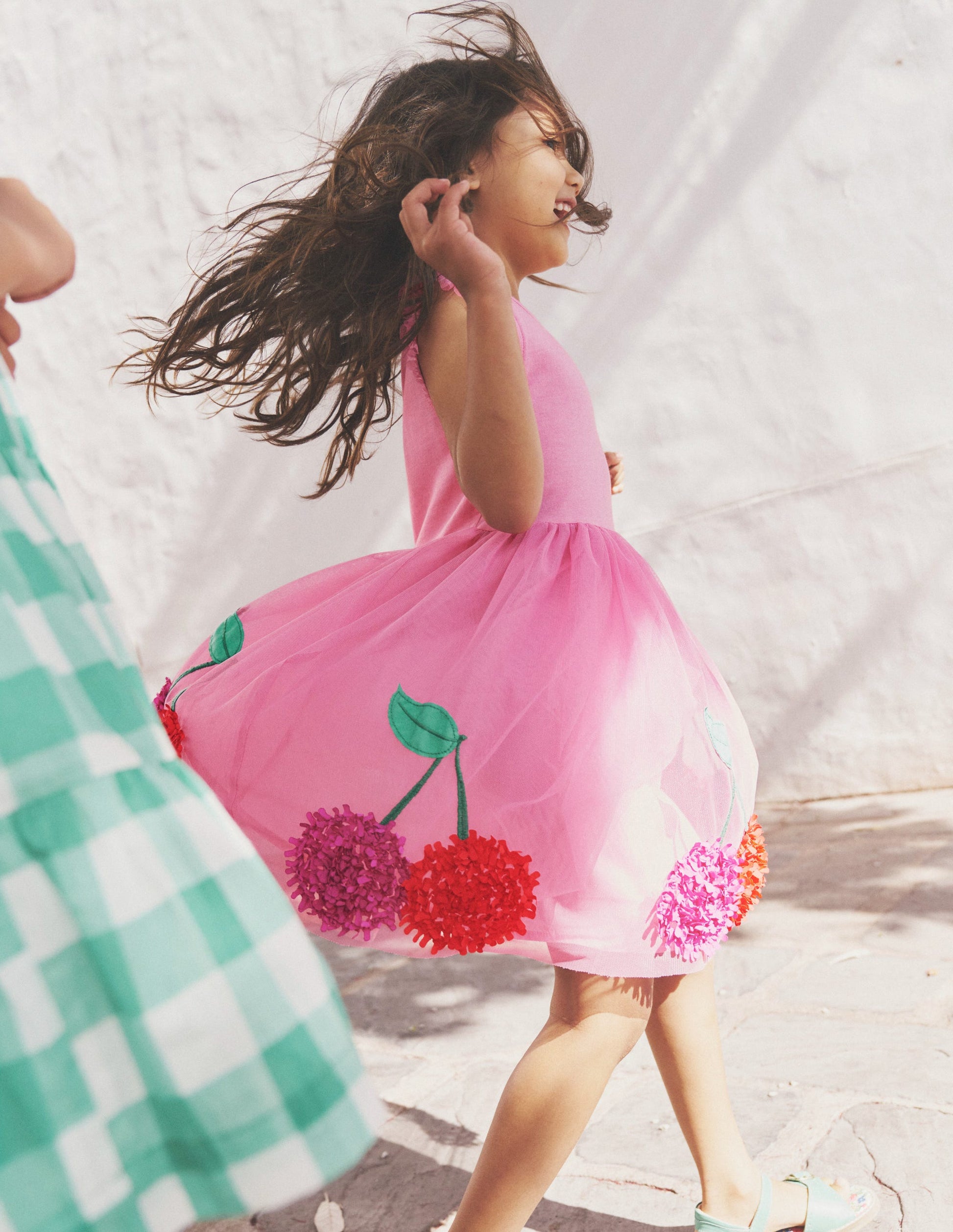 Jersey Tulle Appliqué Dress-Pink Cherries-4