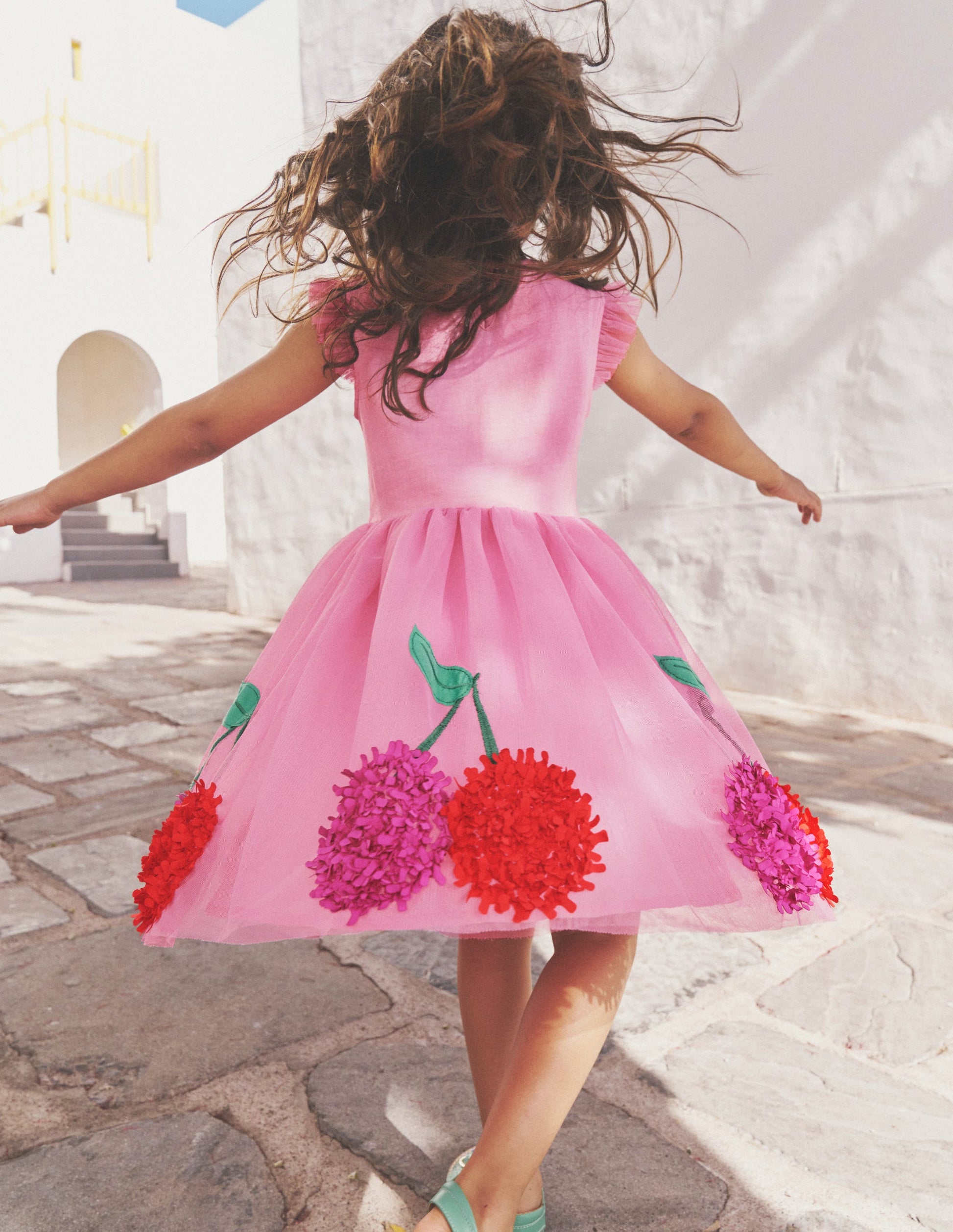 Jersey Tulle Appliqué Dress-Pink Cherries-5