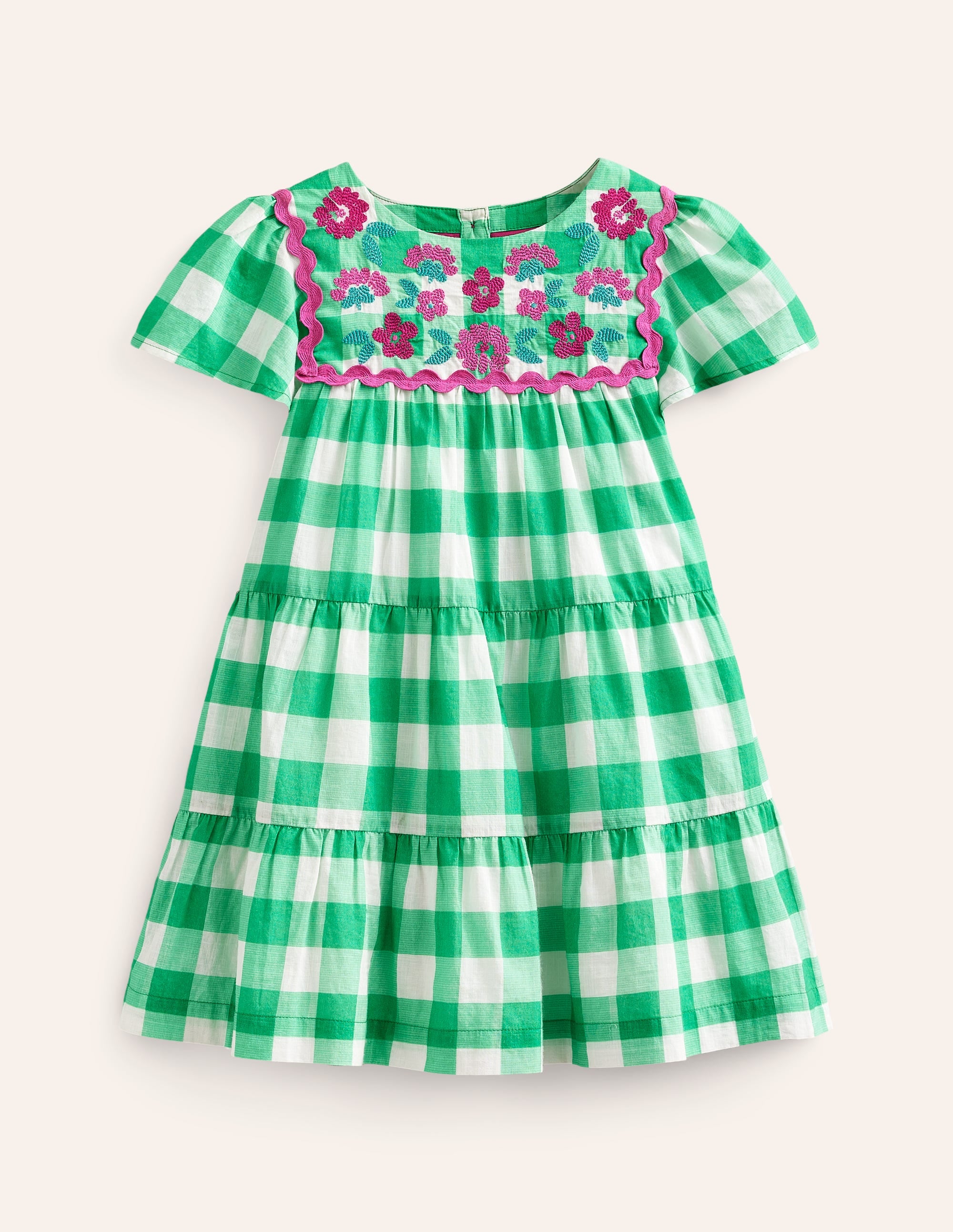 Gingham embroidered dress-Pea Green/ Ivory Gingham - Image 3