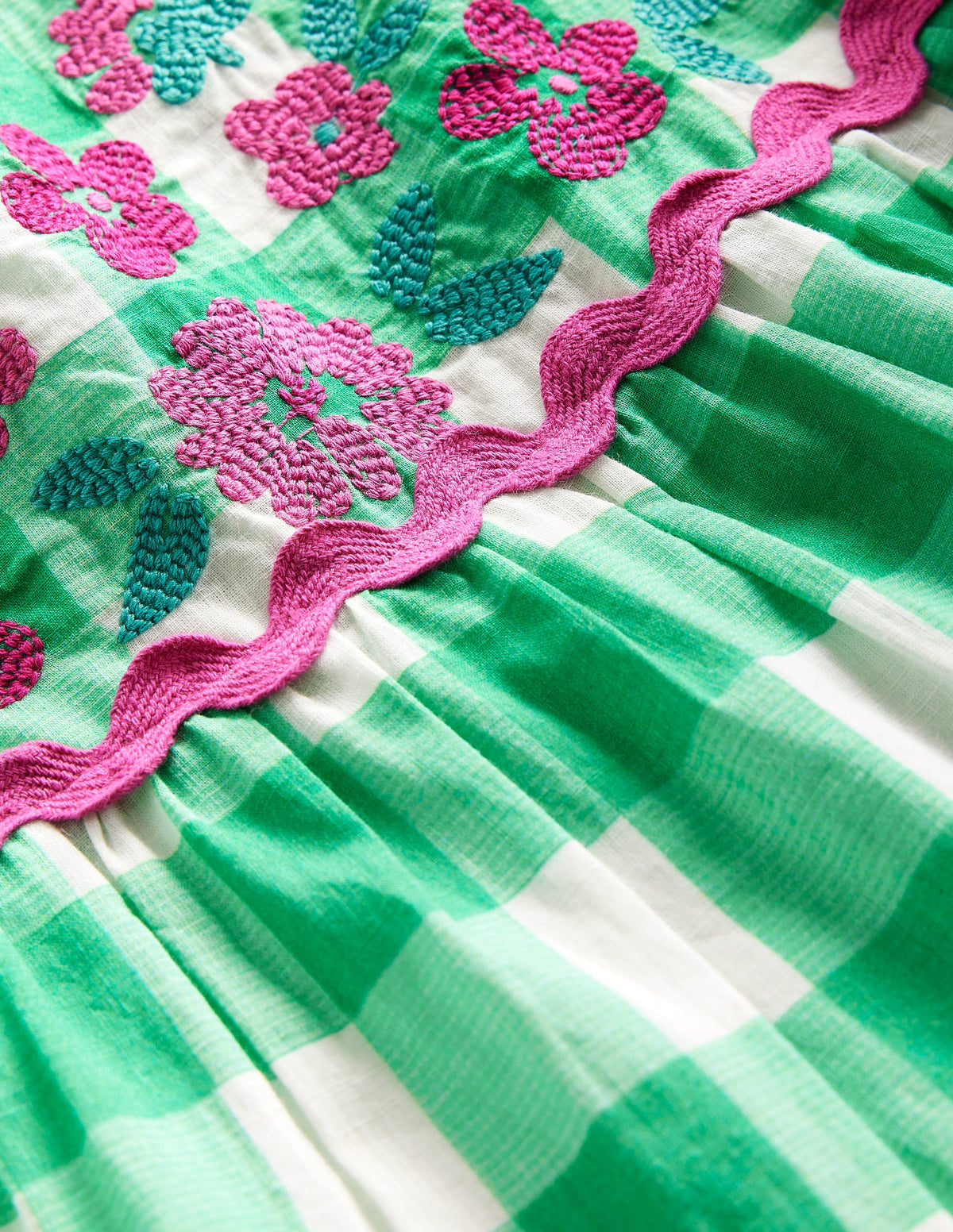 Gingham embroidered dress-Pea Green/ Ivory Gingham - Image 5