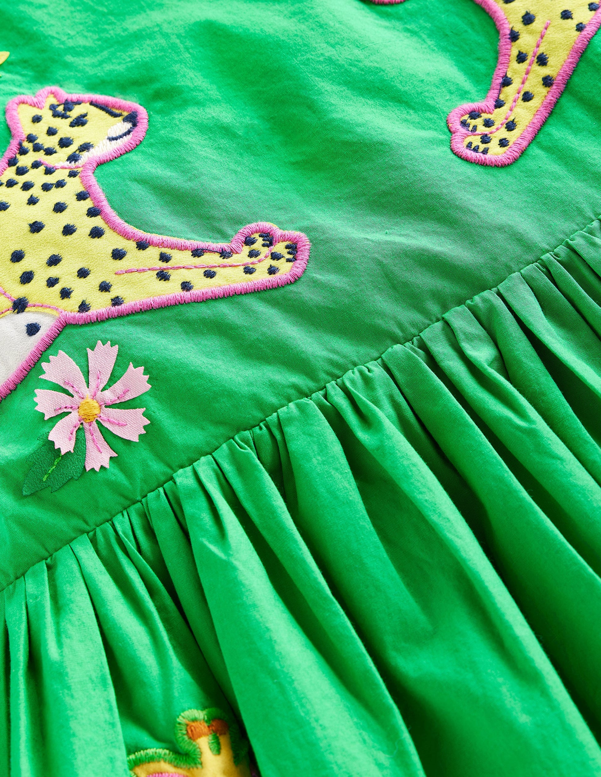 Appliqué Cotton Dress-Sapling Green Safari Animals-3