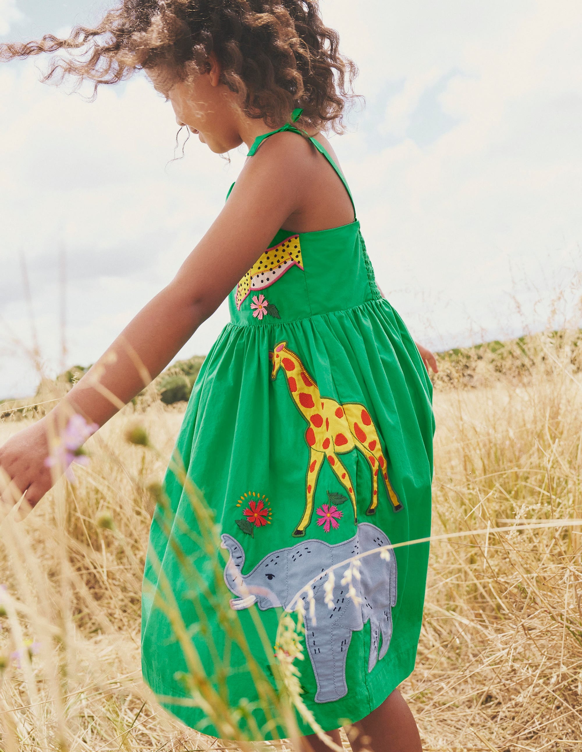 Appliqué Cotton Dress-Sapling Green Safari Animals - Image 5