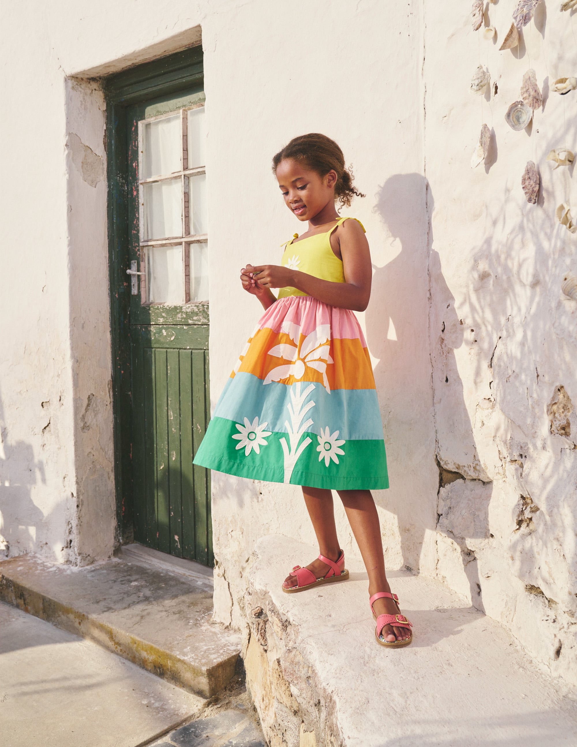Appliqué Cotton Dress-Multi Colourblock Palms - Image 4