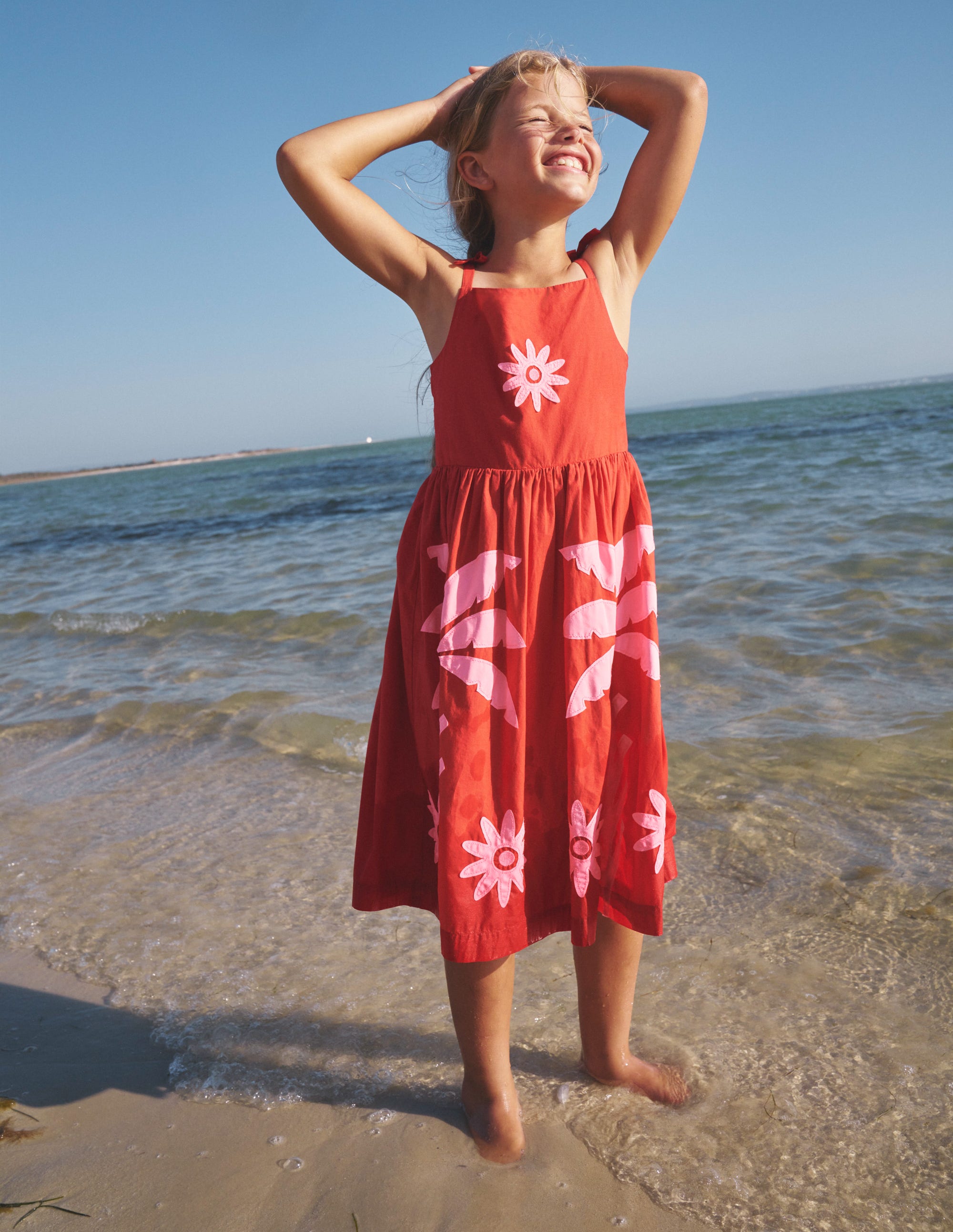 Appliqué Cotton Dress-Poppy Red Palms - Image 4