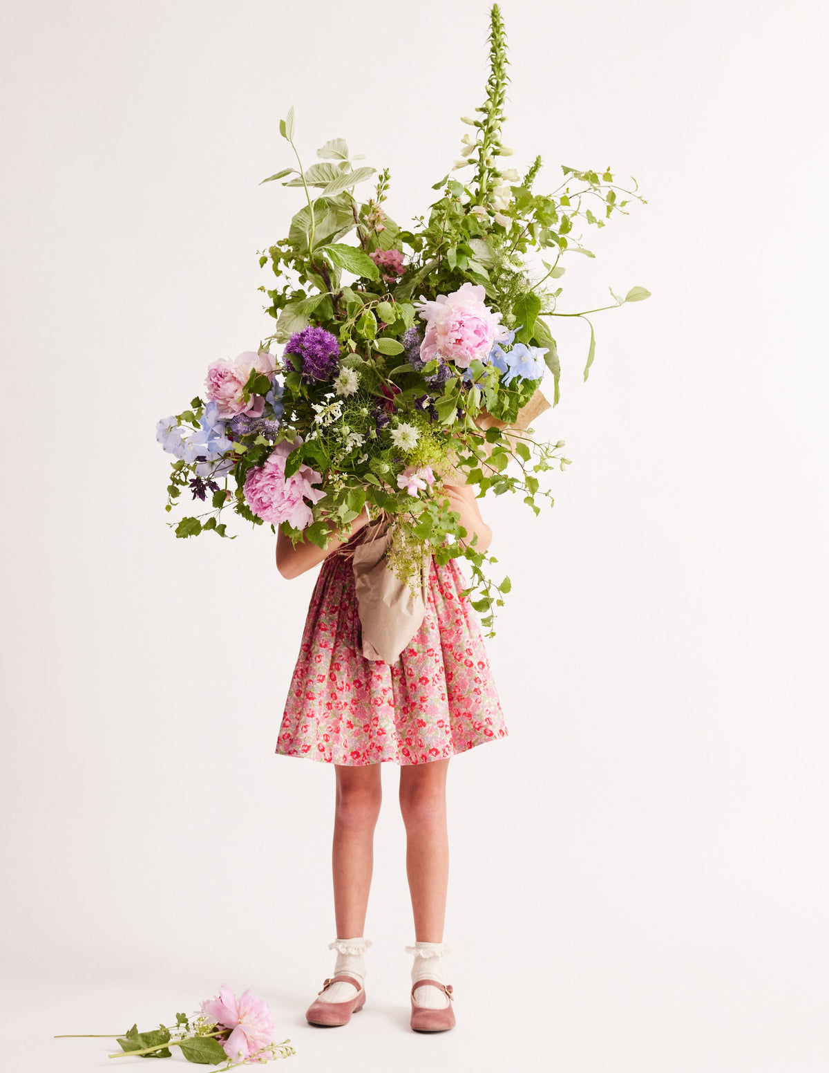 Ruched Cotton Linen Dress-Bubblegum Peony Floral - Image 4