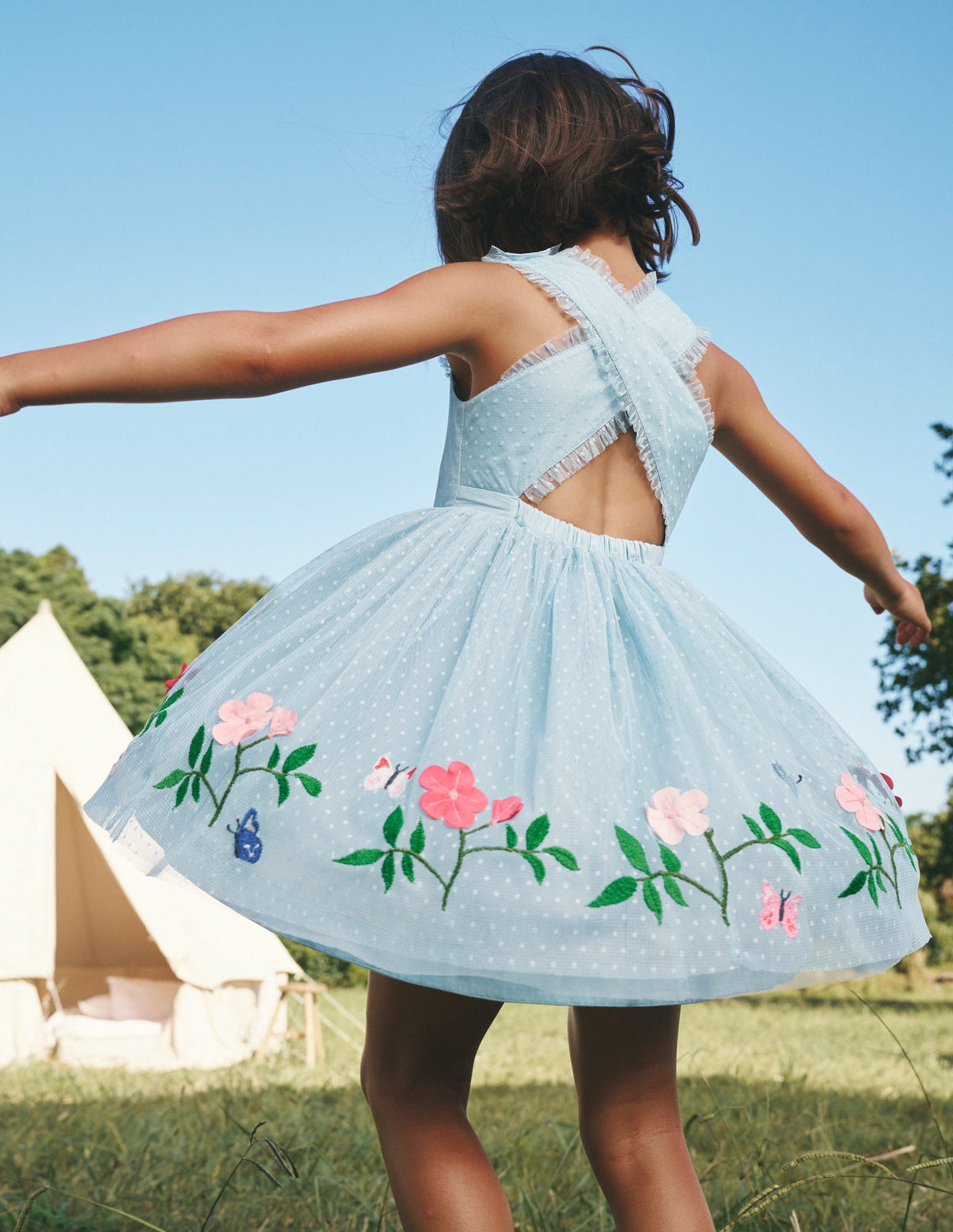 Tulle Cross-Back Dress-Vintage Blue Flowers-4